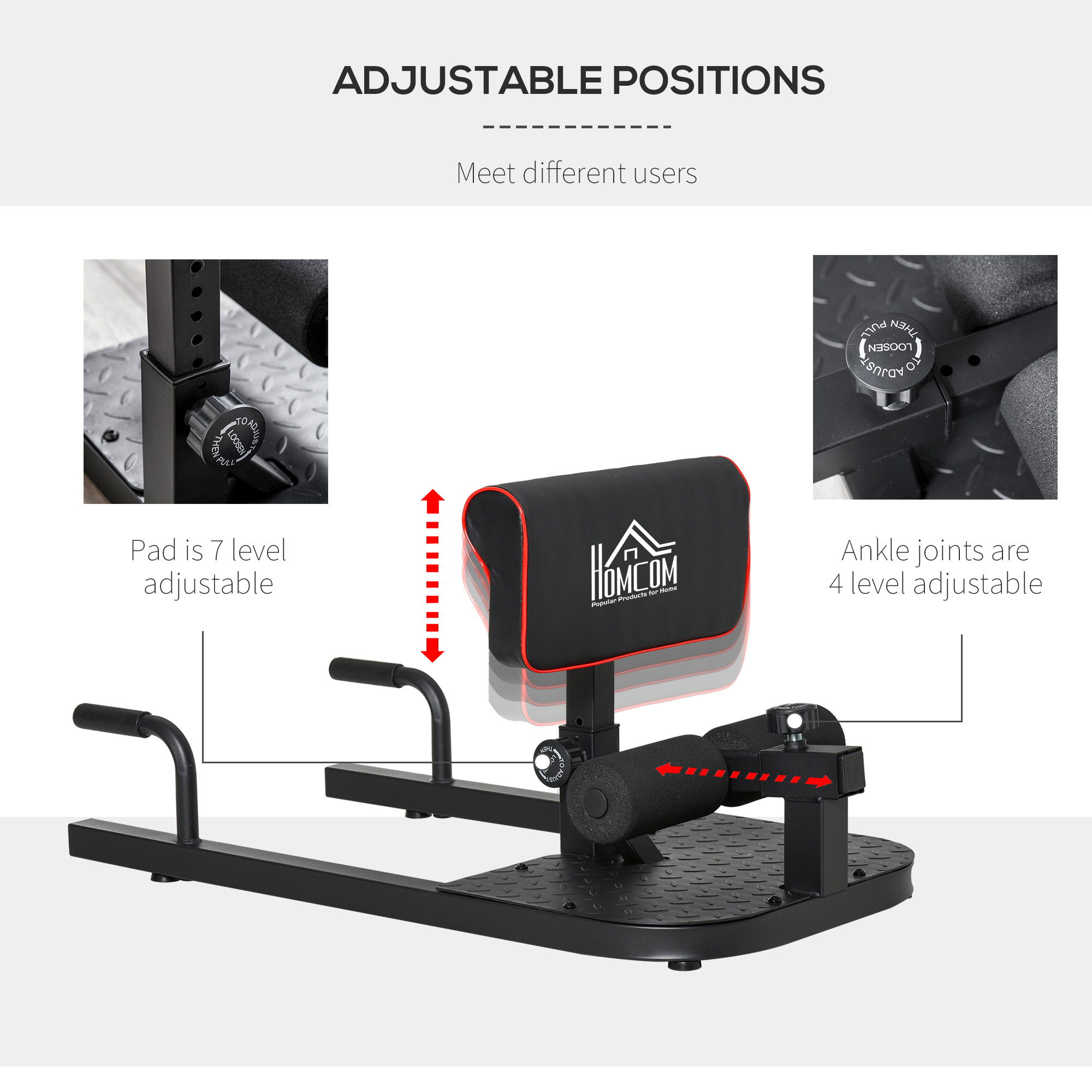 Squat machine with push up stand, padded hip thrust bench