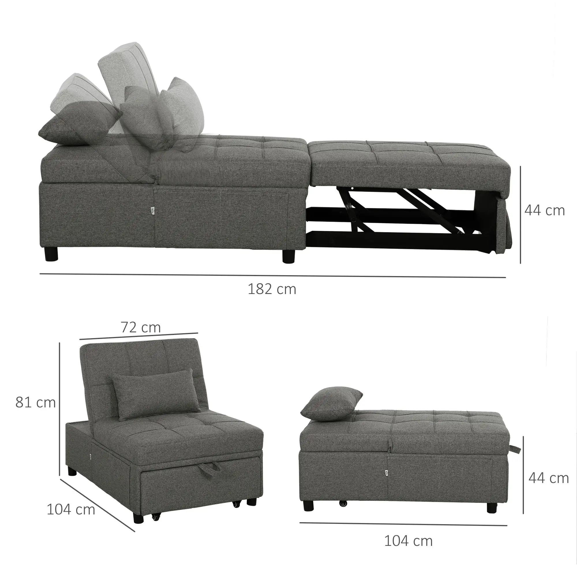 Four-In-One Single Sleeper Chair - Dark Grey