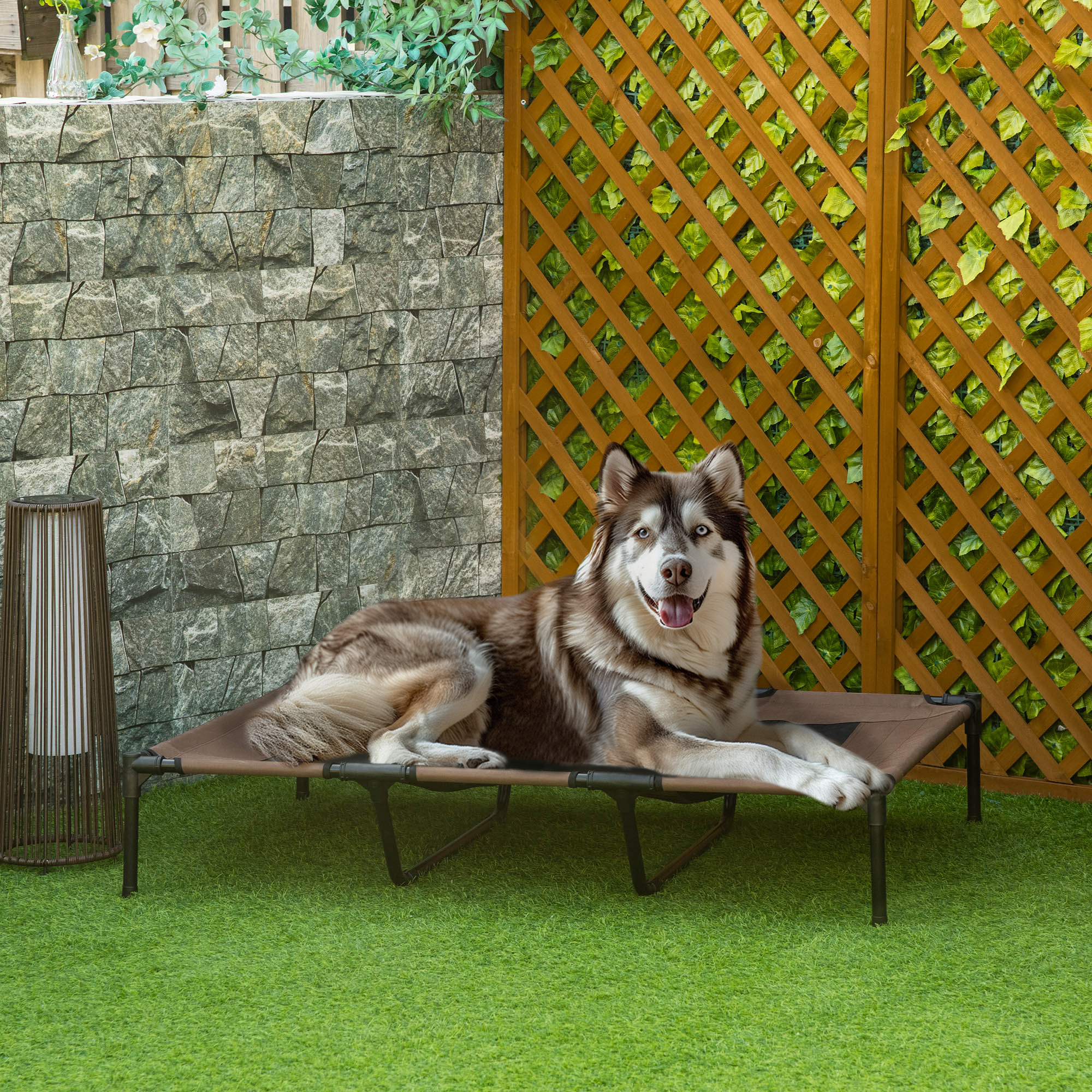 PawHut Raised Dog Bed Cooling Elevated Pet Cot With Breathable Mesh For Indoor Outdoor Use Brown, XX Large, 122 X 92 X 23cm