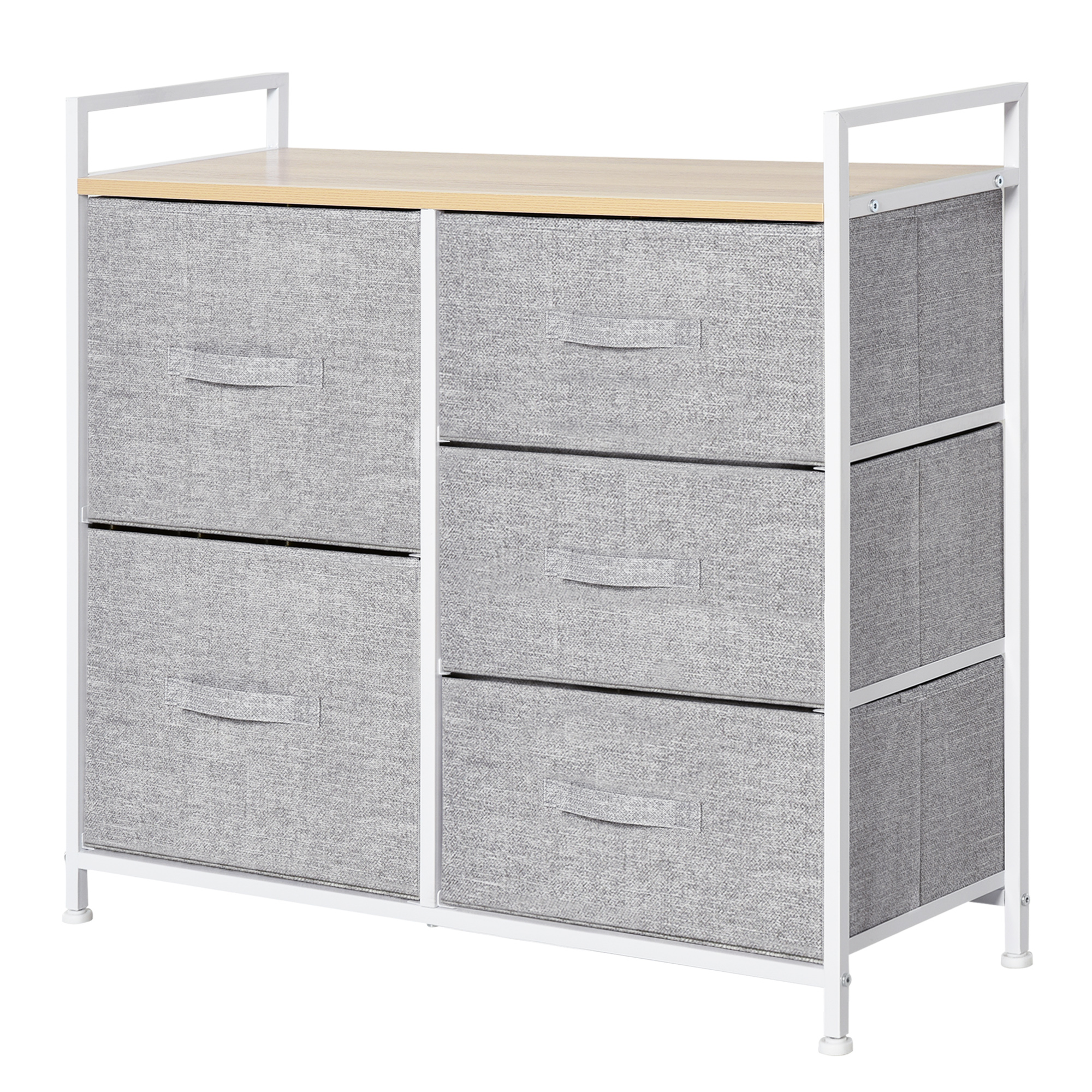 5 Drawer Linen Fabric Storage Unit with Shelf Handles Metal Frame Adjustable Fee
