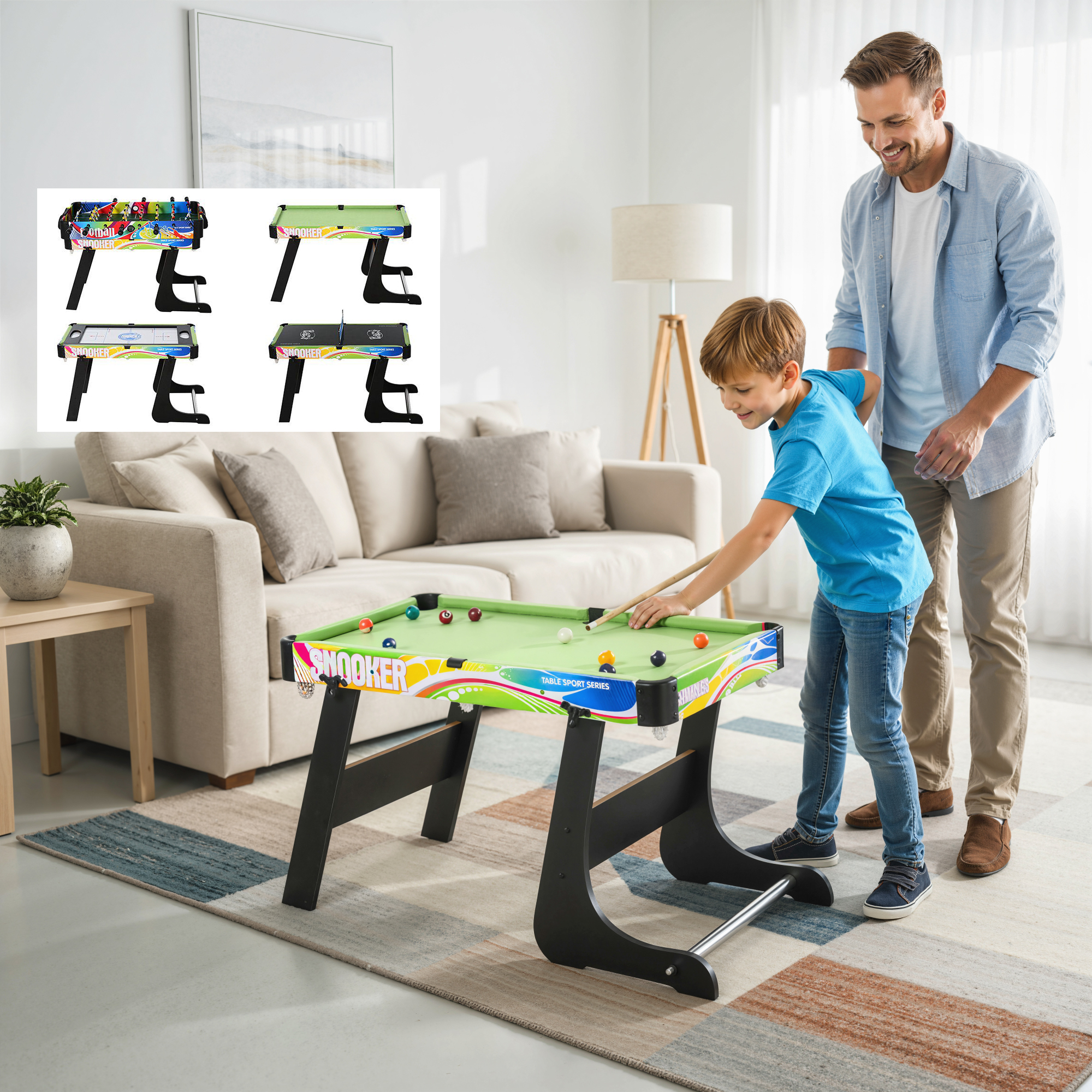Folding Multi Gaming Table 4 In 1 Hockey, Football Table, Table Tennis, Billiards For Play Fun 2