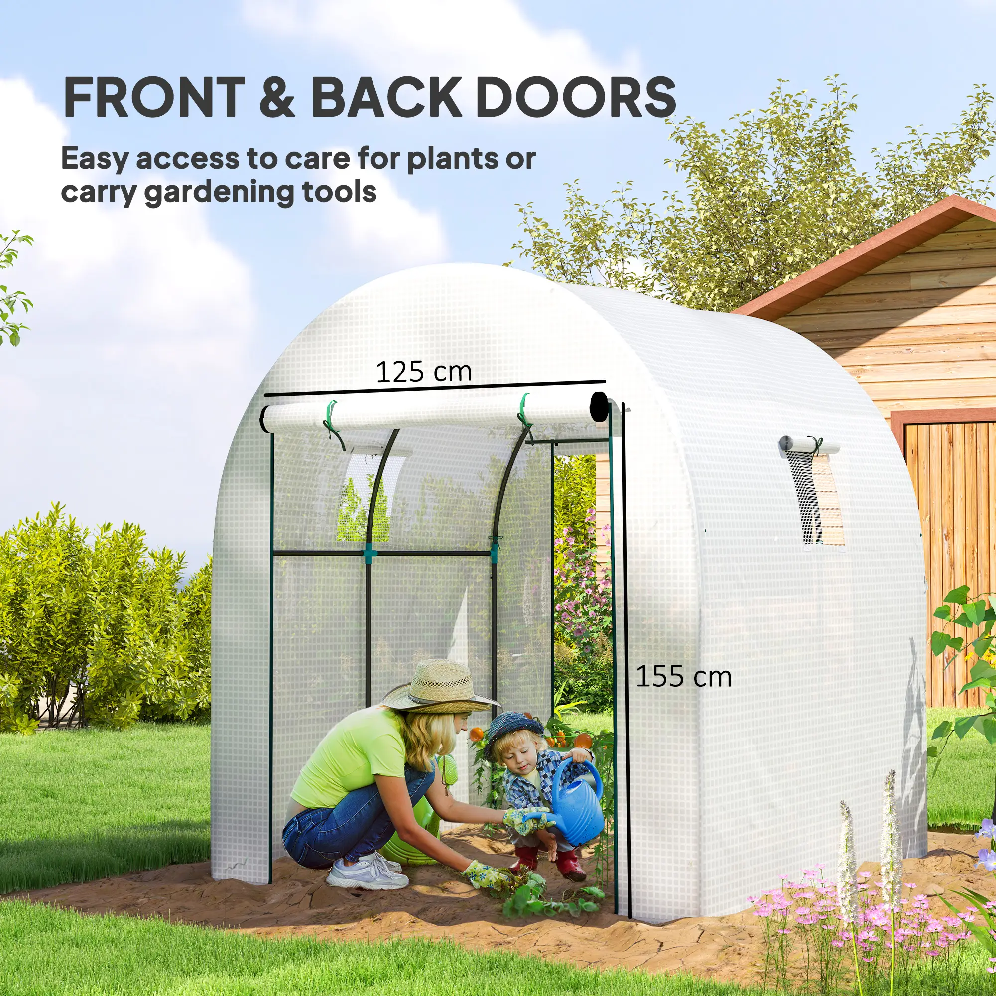 180 X 180cm Walk-In Polytunnel Greenhouse - White