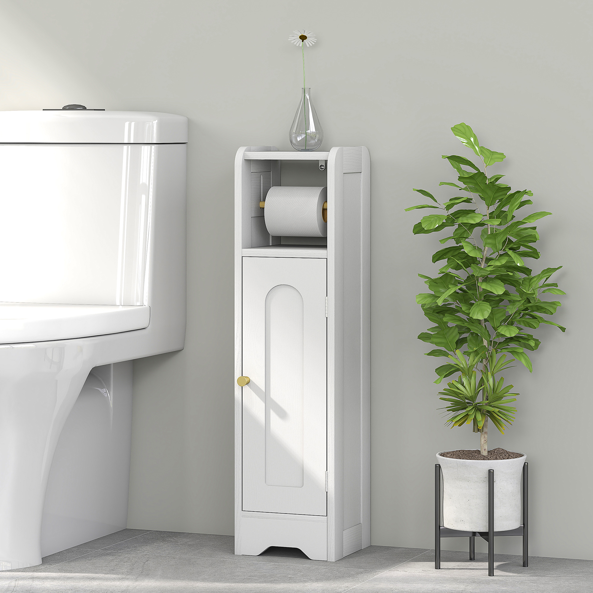 Small Bathroom Storage Cabinet With Toilet Roll Holder - White — image 2