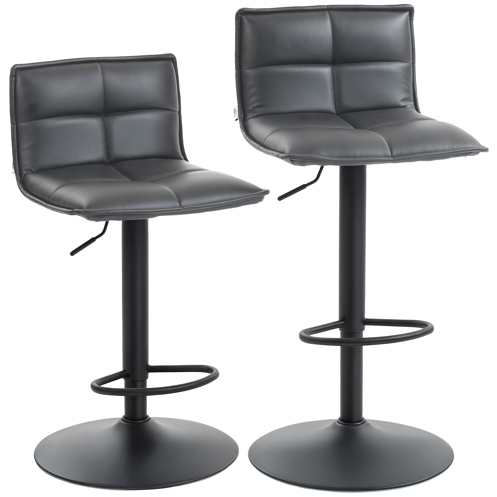 Dark grey faux leather swivel bar stools with adjustable steel base