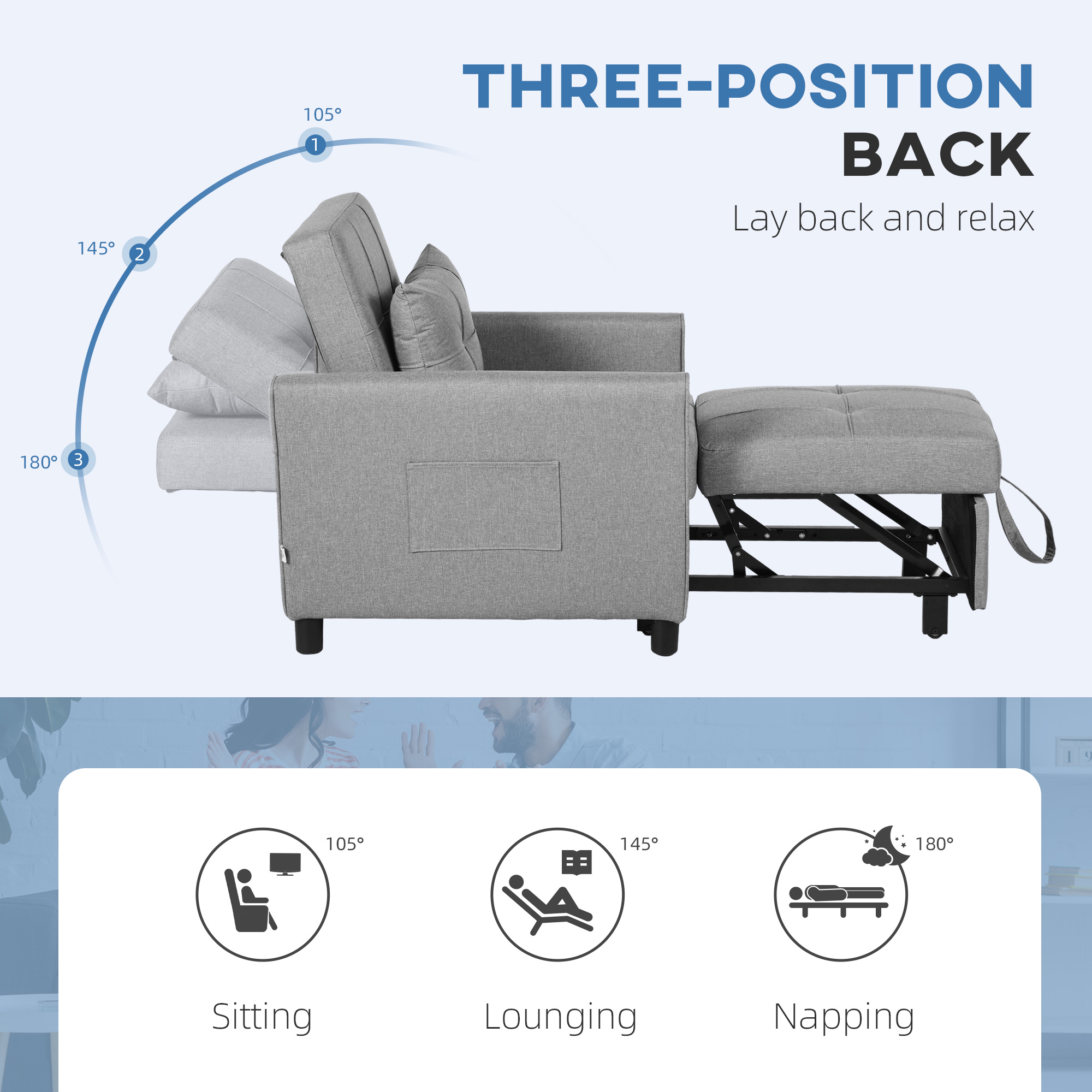 Linen-Look Single Chair Bed - Light Grey — image 4