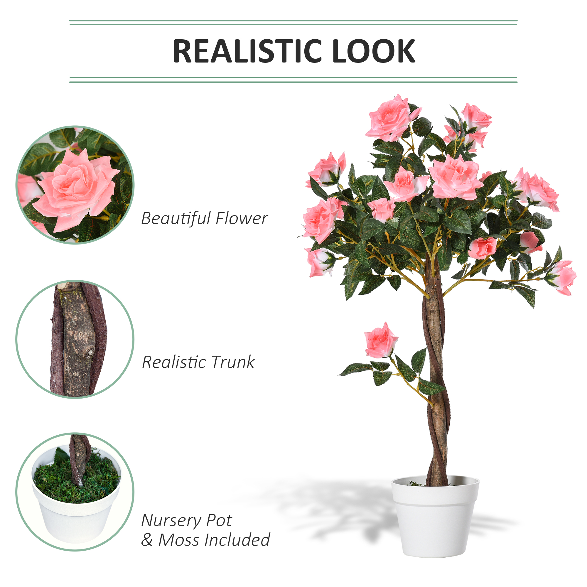 Artificial Plants Pink Rose Floral In Pot, Fake For Home Indoor Decor, 90cm — image 3