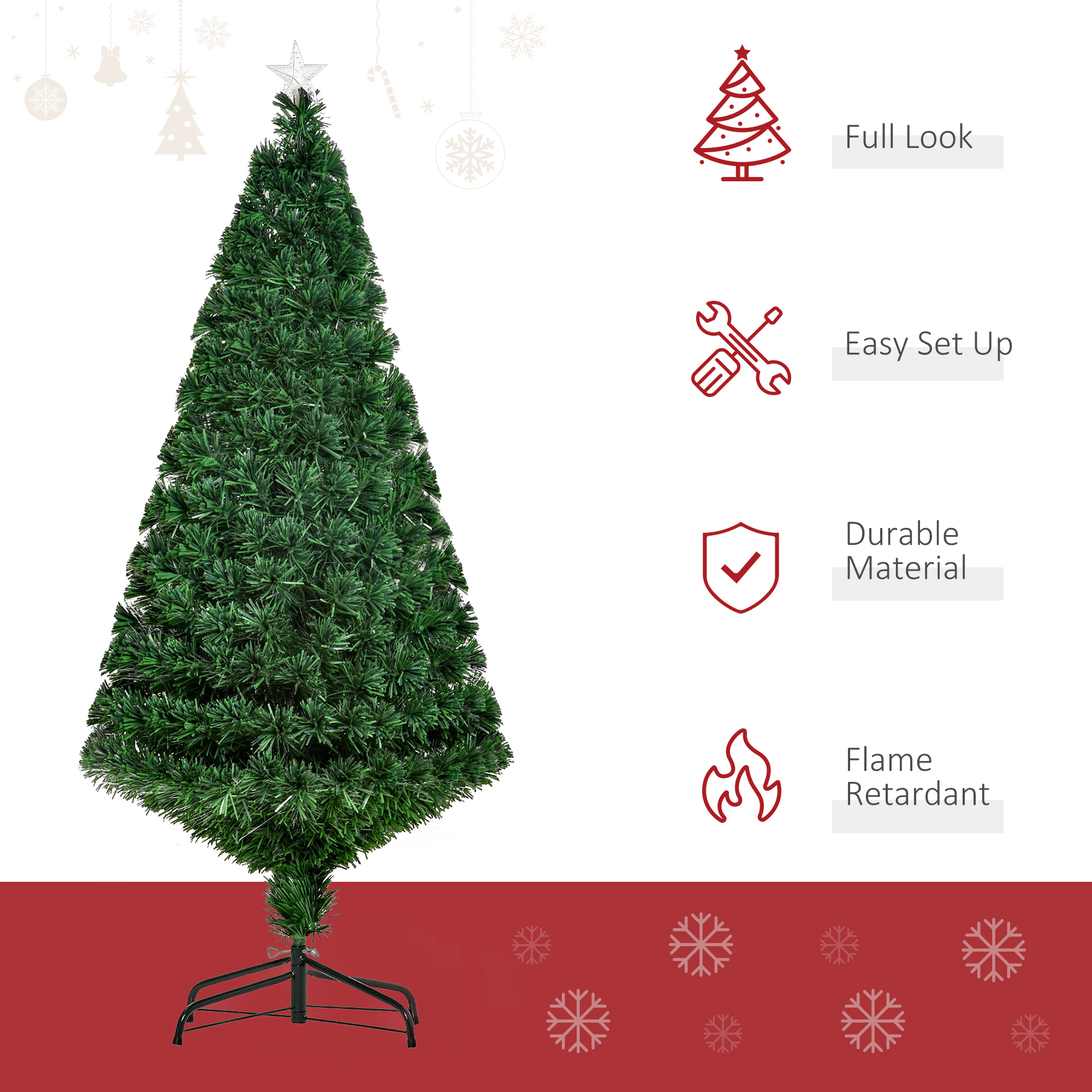 5FT Pre-Lit Fibre Optic Artificial Christmas Tree Holiday