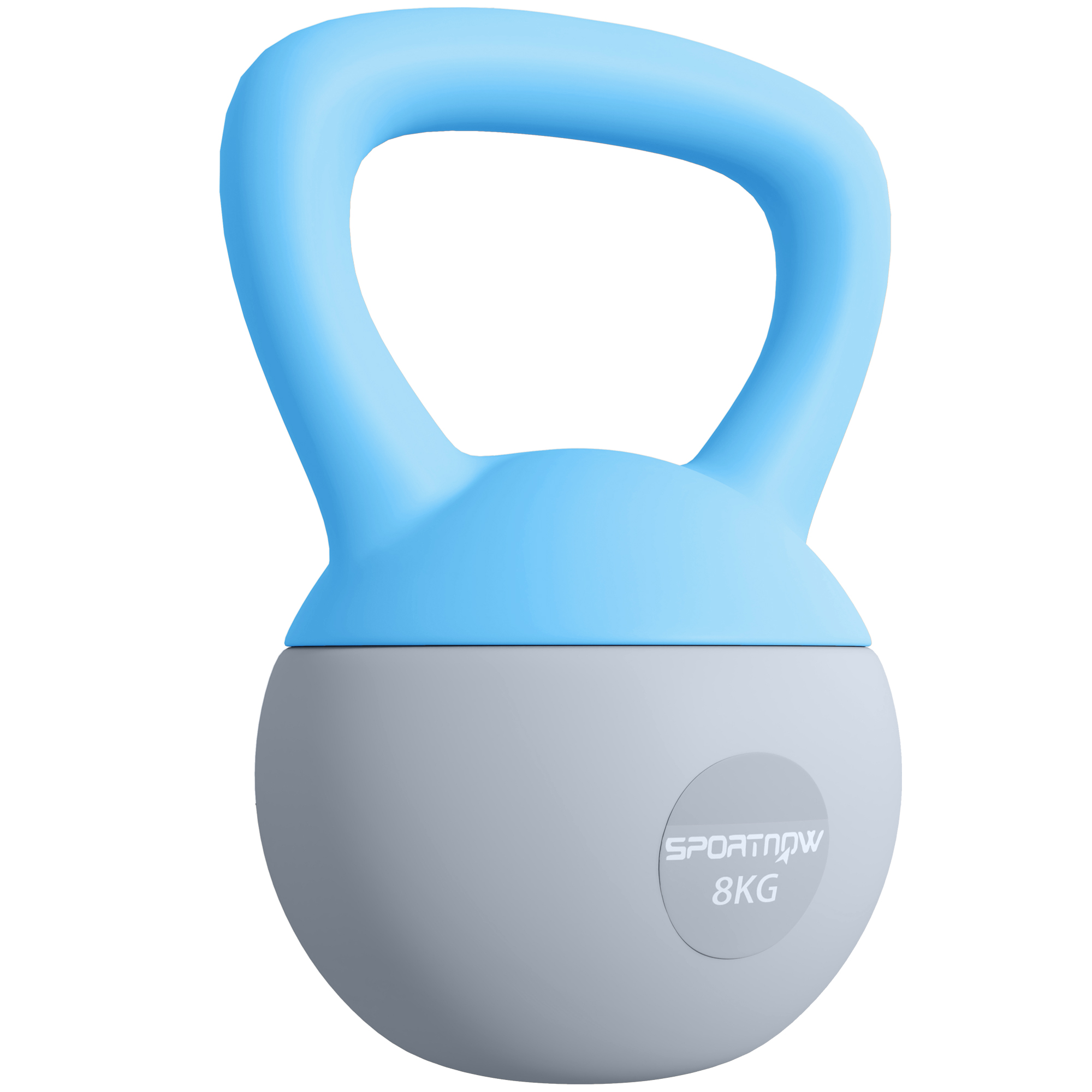 8kg soft-shell kettlebell in light blue and grey with wide non-slip handle