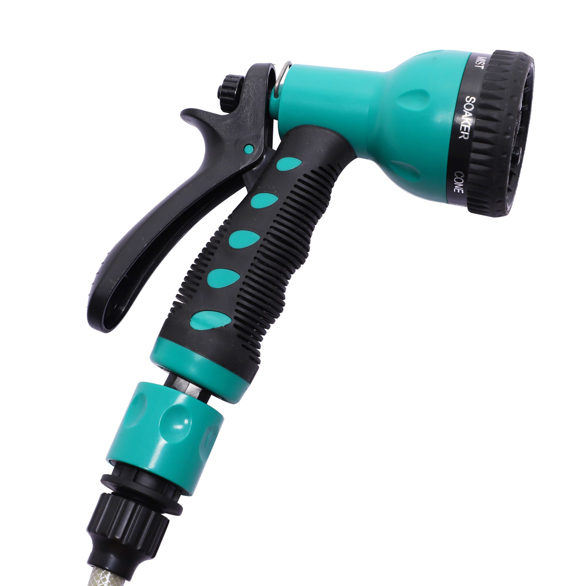 Auto-rewind mechanism and 7-pattern spray nozzle close-up