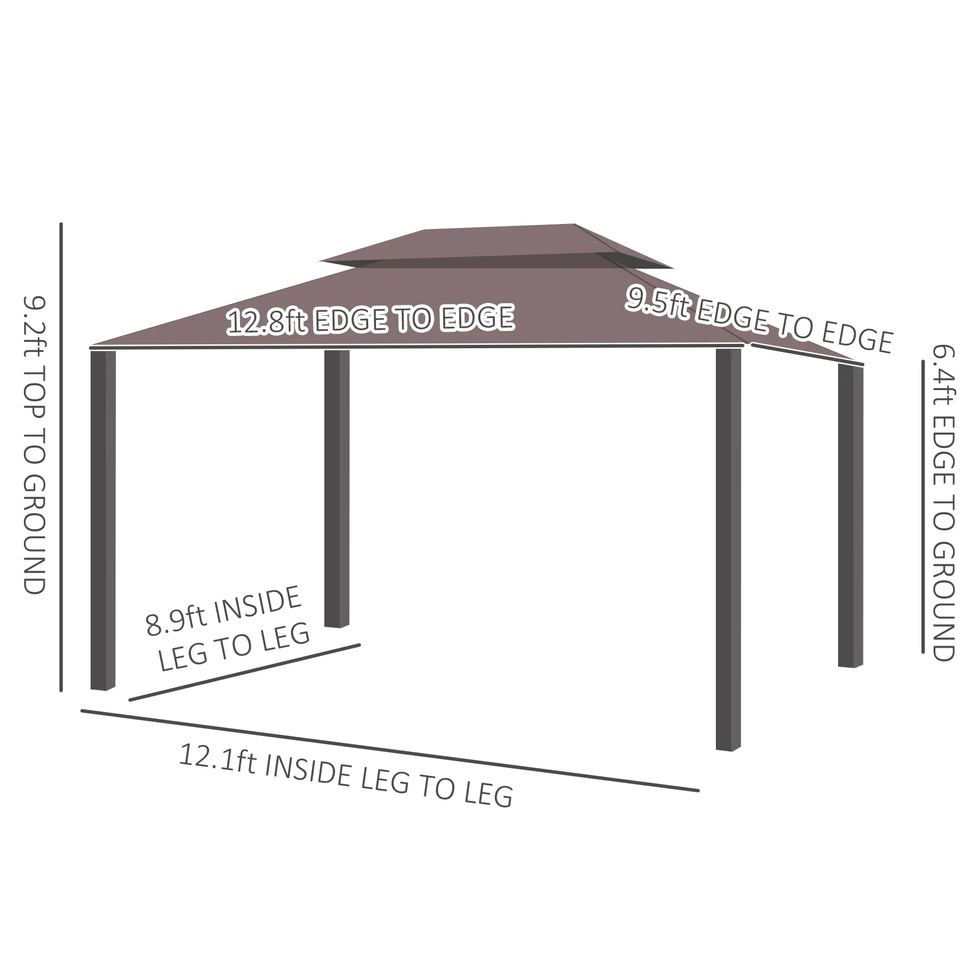 10 x 13 Patio Gazebo, Aluminum Frame Double Roof Outdoor Gazebo Canopy Shelter with Netting & Curtains, Coffee