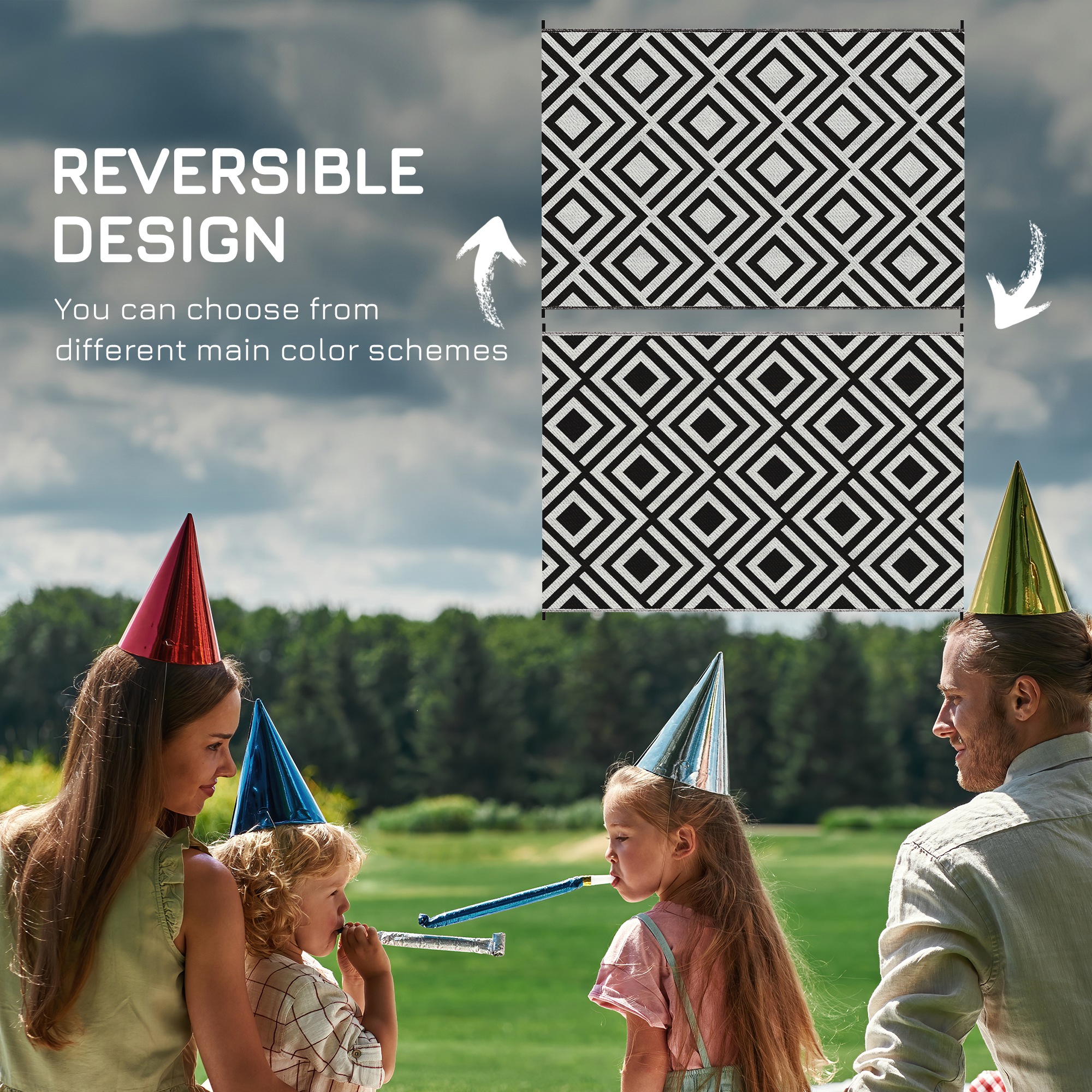 Reversible Outdoor Rug, Plastic Straw Mat W/ Carry Bag