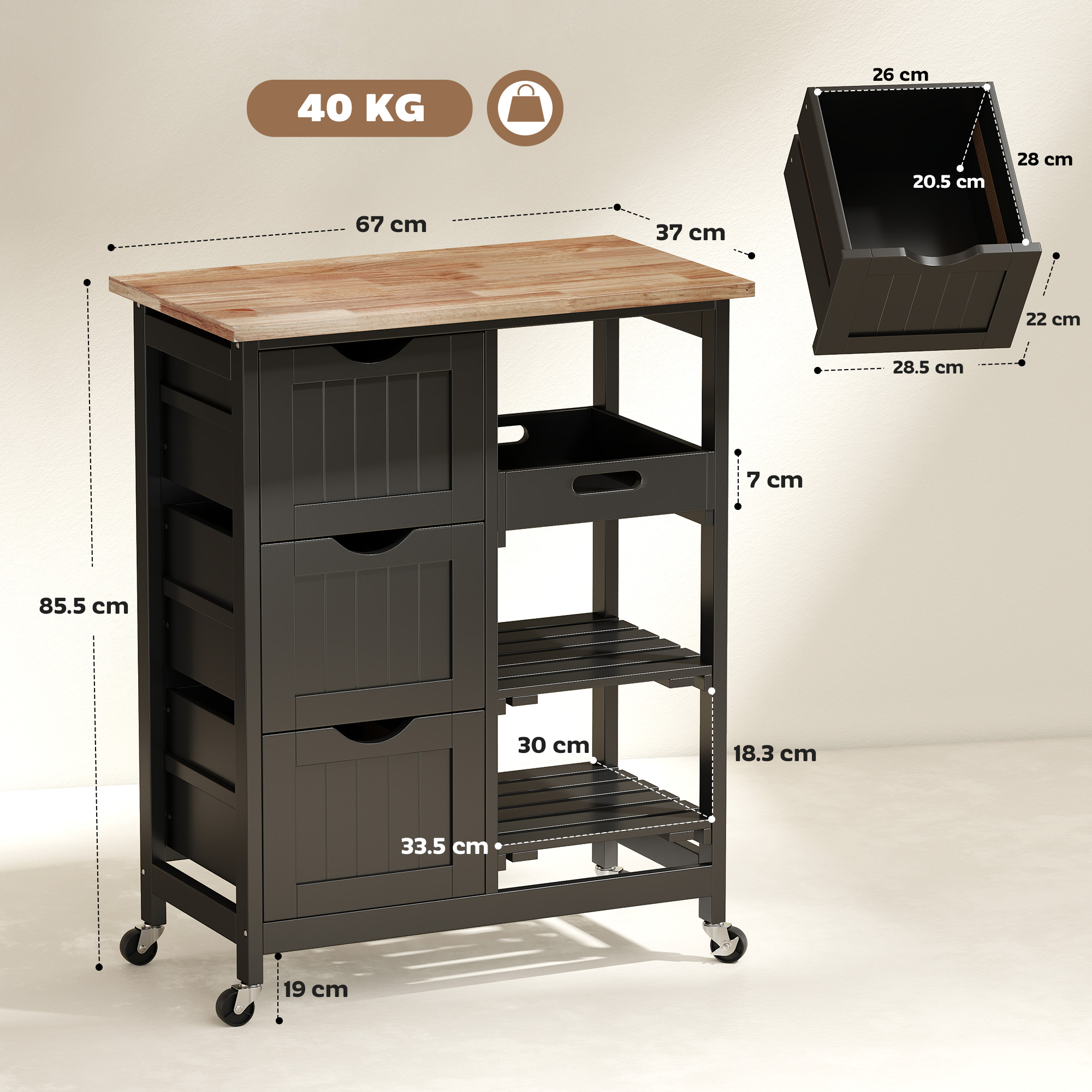 Rolling kitchen island cart, bar serving cart, compact
