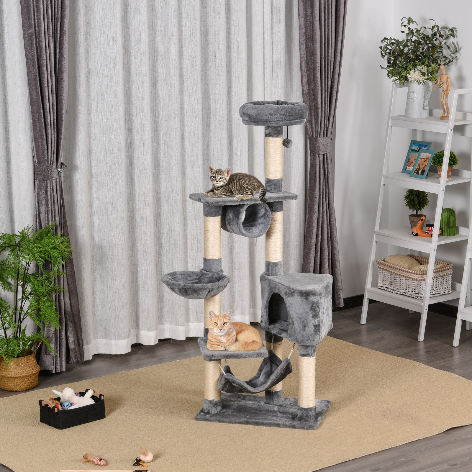 PawHut Cat Tree For Indoor Cats Condo Tower Multi-level Height 150CM Kittens Activity Stand House With Toys & Various Scratching Posts