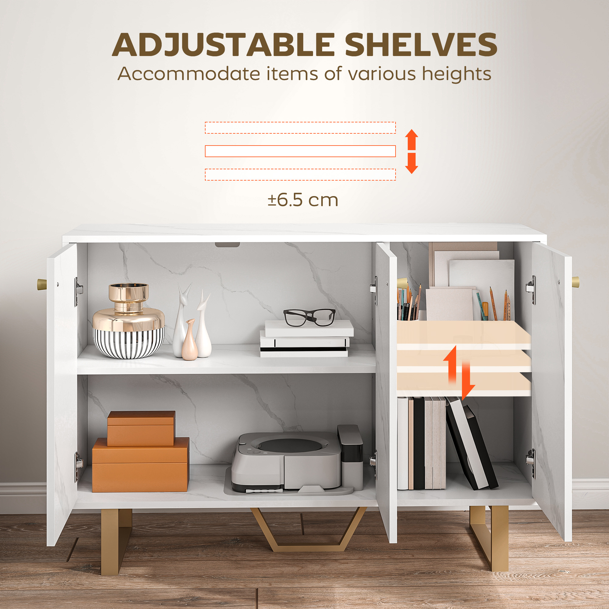 Sideboard Storage Cabinet, Modern Cupboard With Adjustable Shelves And Metal — image 3