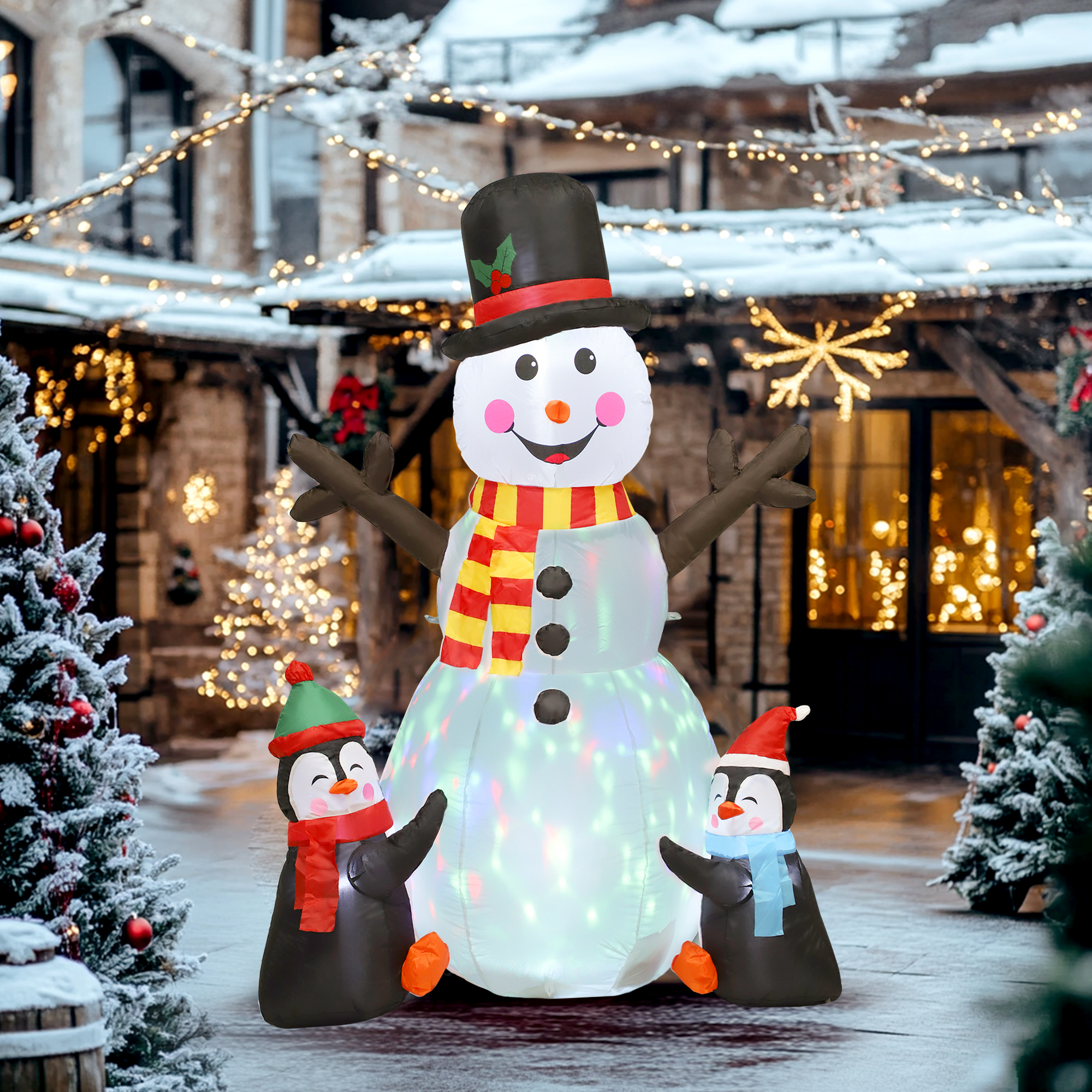 Bonhomme de neige et pingouins gonflables de noël de 6 pieds avec lumières LED – Image 4