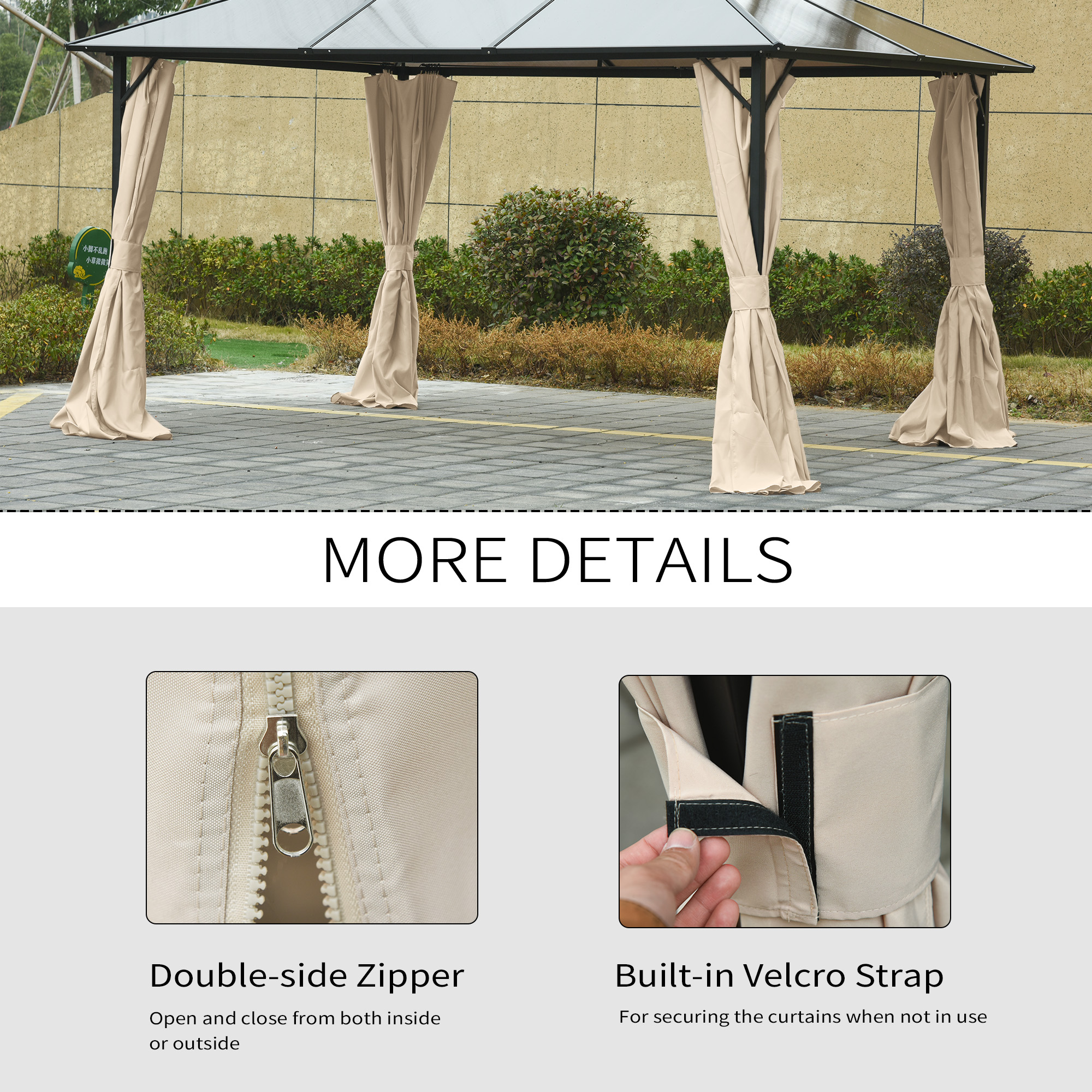 4 Pack Replacement Gazebo Curtains Privacy Panel For Most 3 X 4m Gazebo Canopy Pavillion Outdoor Shelter Sidewalls Accessories Beige