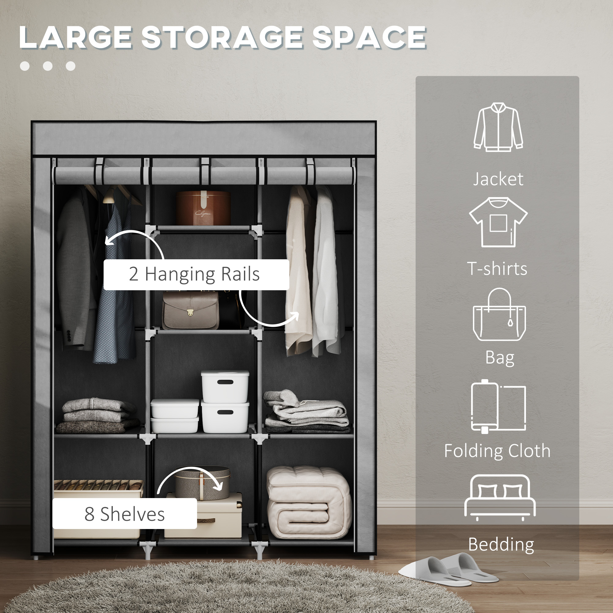 Light Grey Fabric Wardrobe for Clothes Storage
