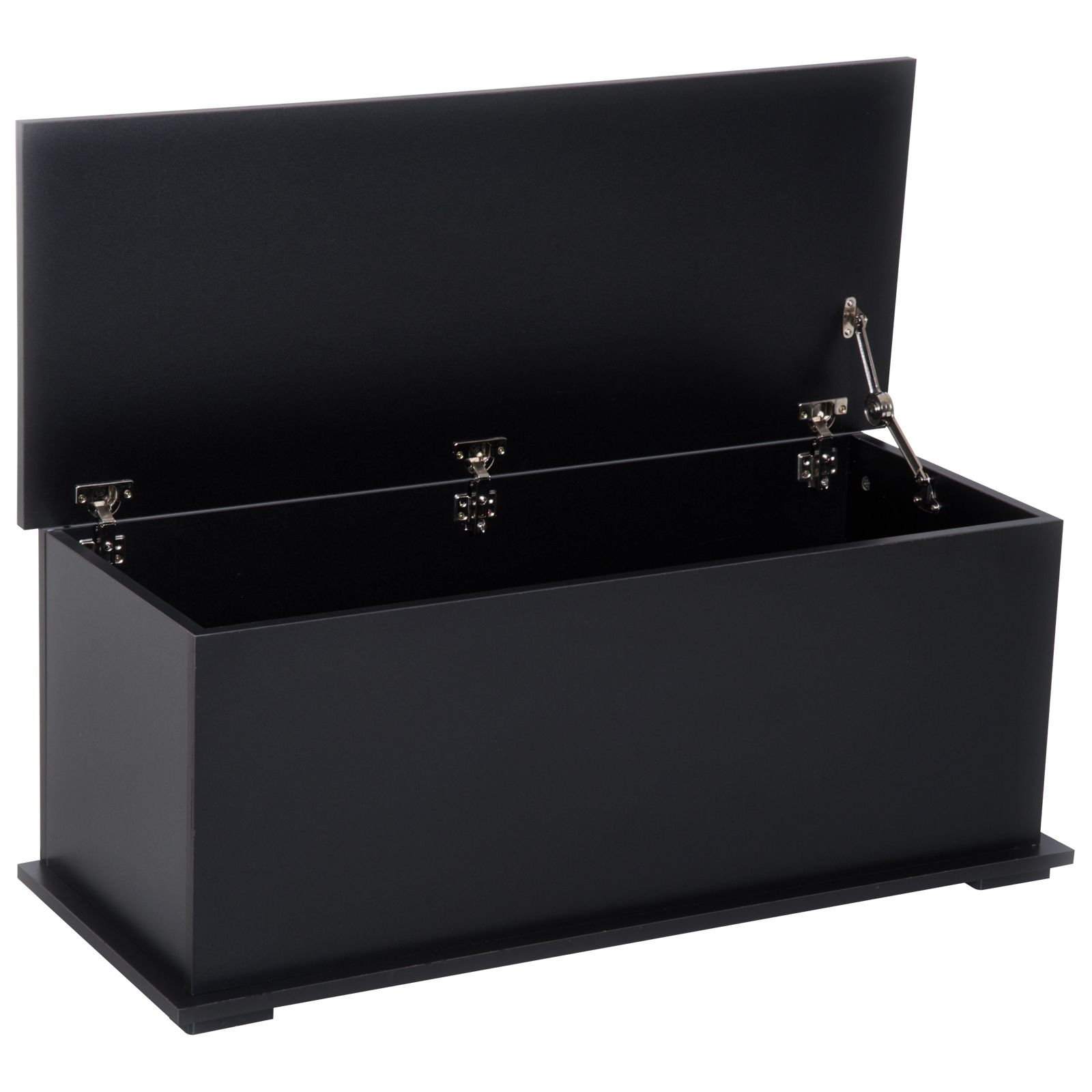 Black 113-litre wooden storage chest with flip-top lid, styled as a footstool