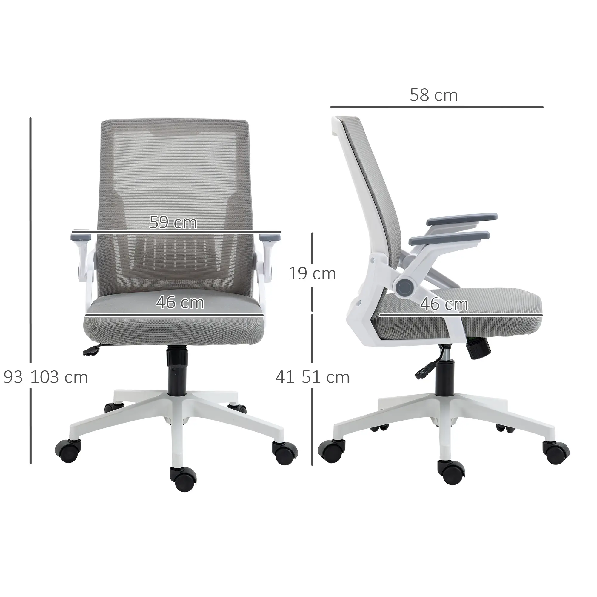 Vinsetto Mesh Office Chair, Desk Chair With Lumbar Support, Flip-up Armrest, Swivel Wheels, Adjustable Height, Grey