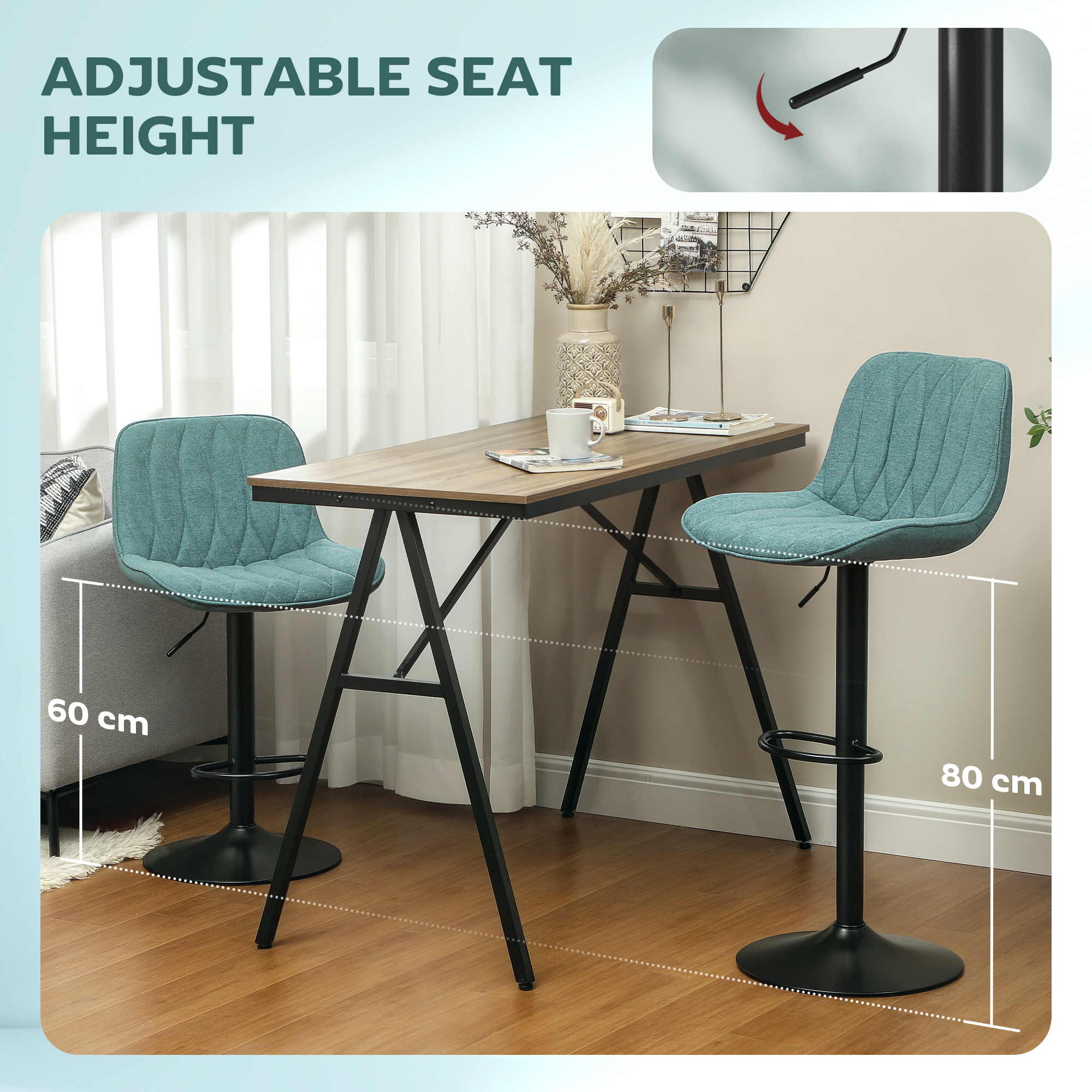 Set of two linen-look bar stools - blue