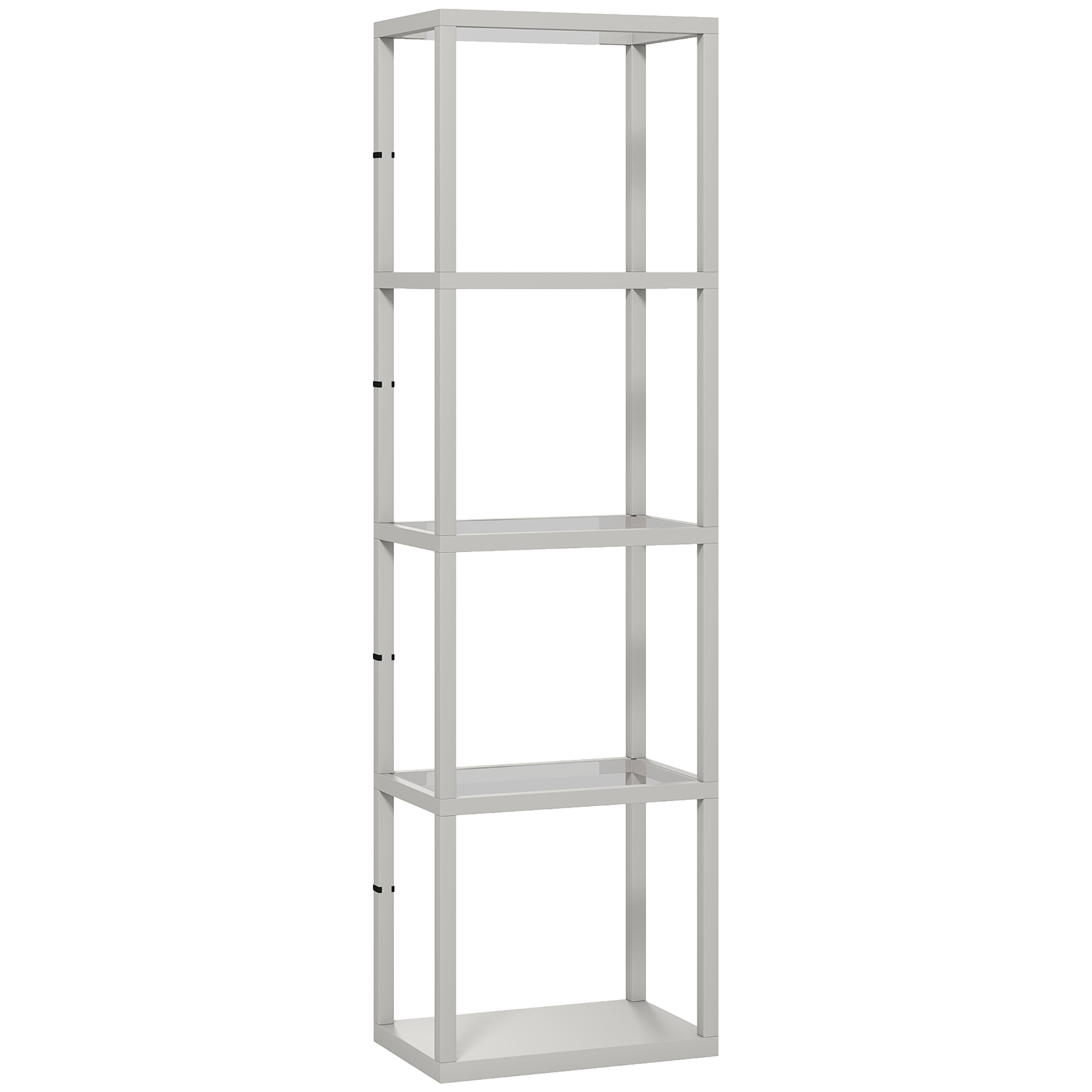 Grey LED floor lamp with four tempered glass display shelves