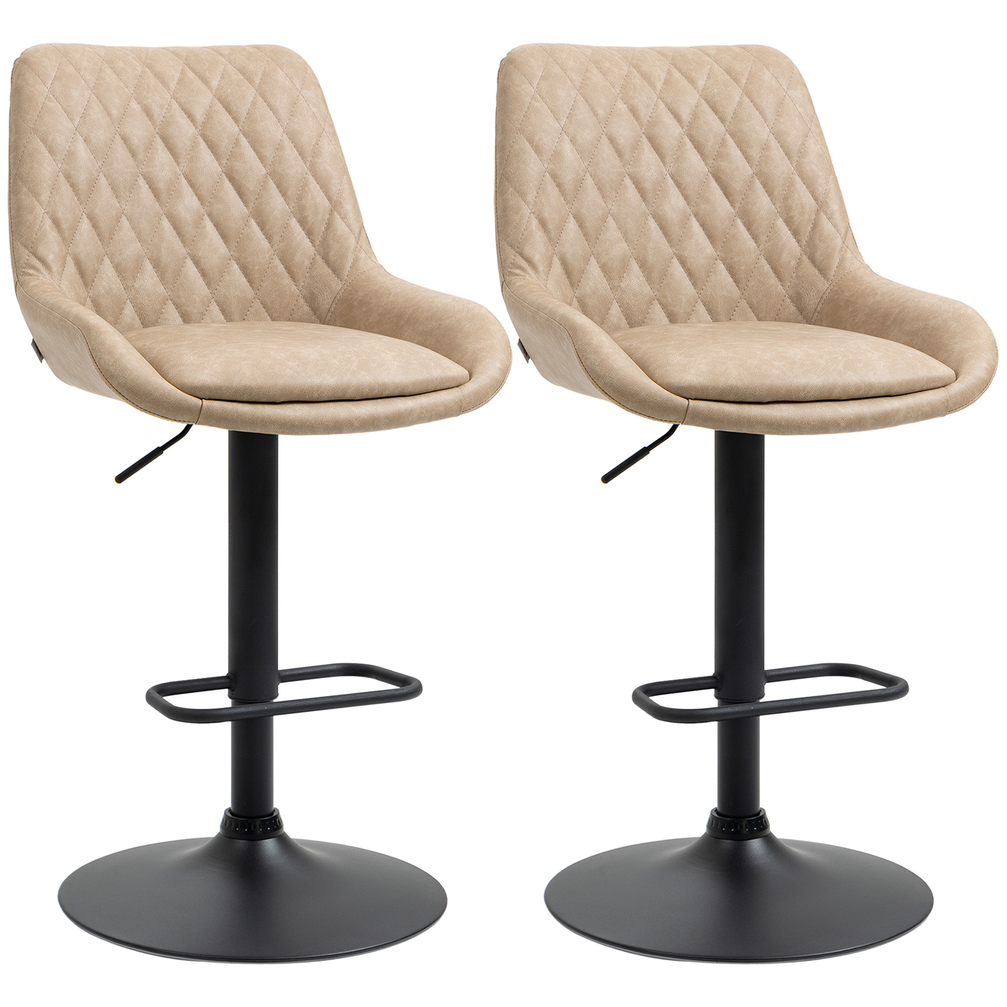 Retro light khaki diamond-tufted bar stools with adjustable swivel base