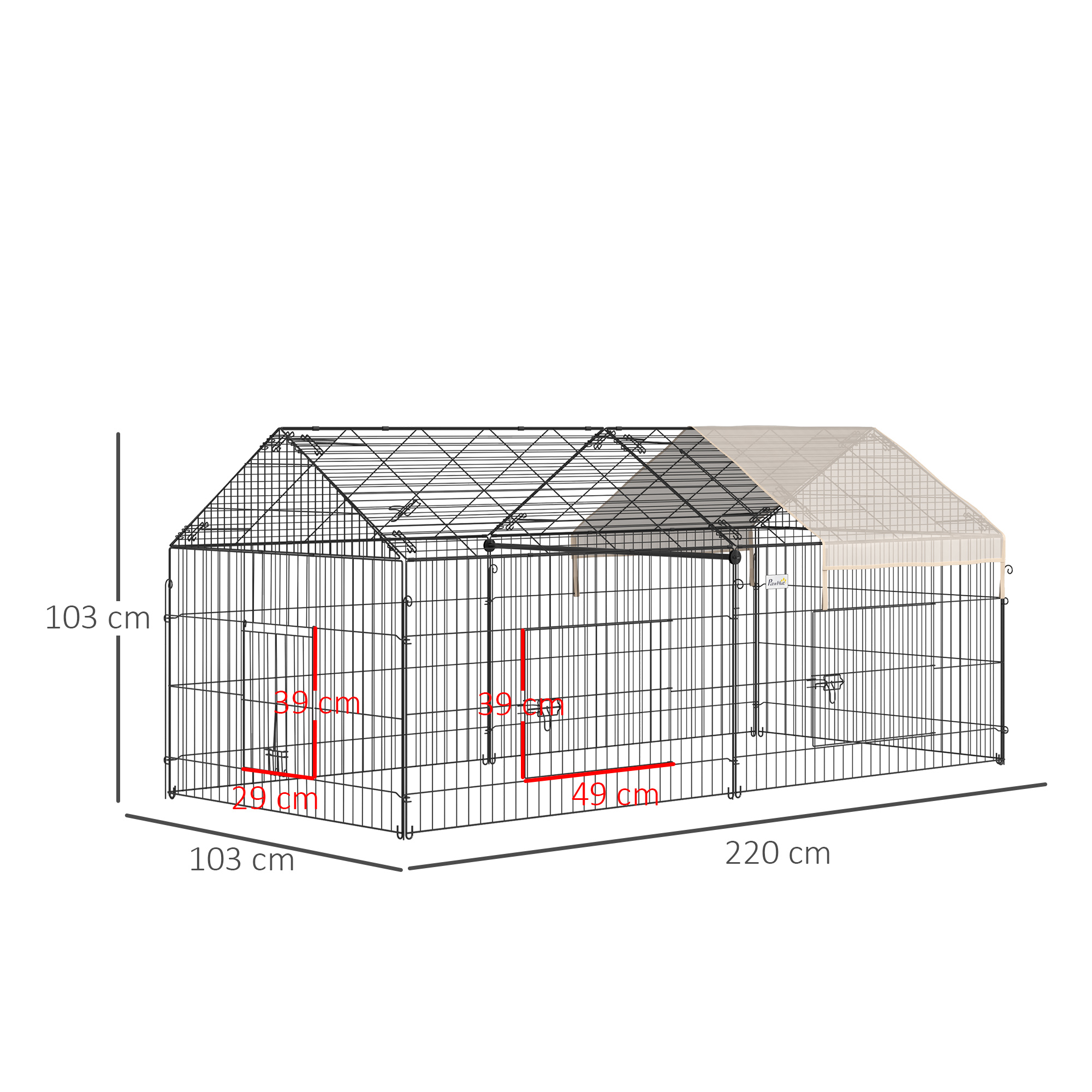 PawHut Metal Rabbit Run Playpen, Guinea Pig Cage, 220 X 103
