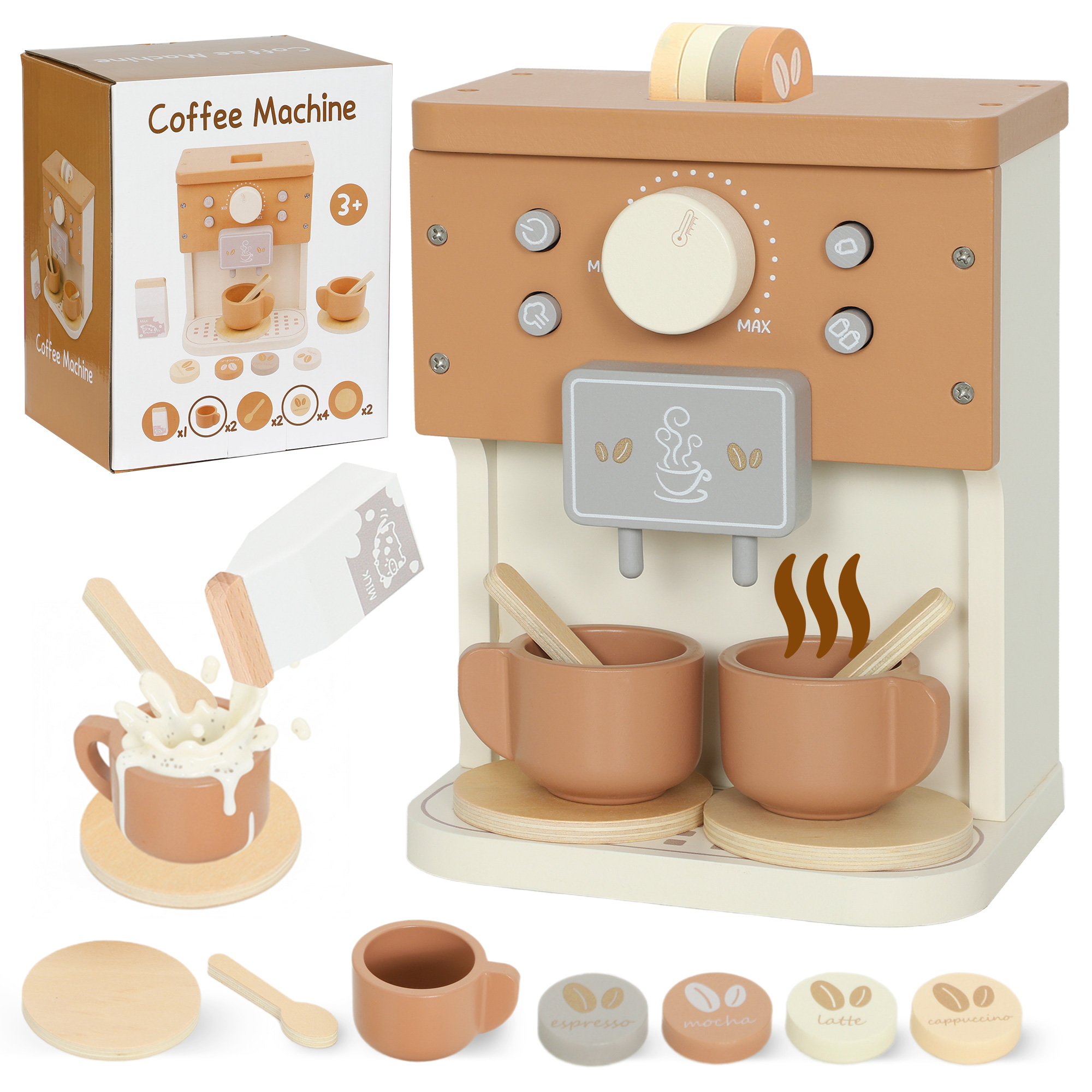 Kids Wooden Coffee Machine Toy, Pretend Play Kitchen Accessories Gift For Boys And Girls Ages 3+ - Image 1