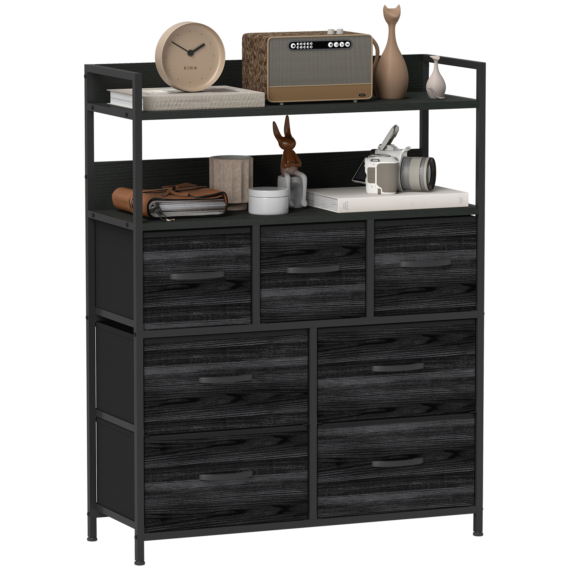 Rustic black 7-drawer fabric chest with industrial styling