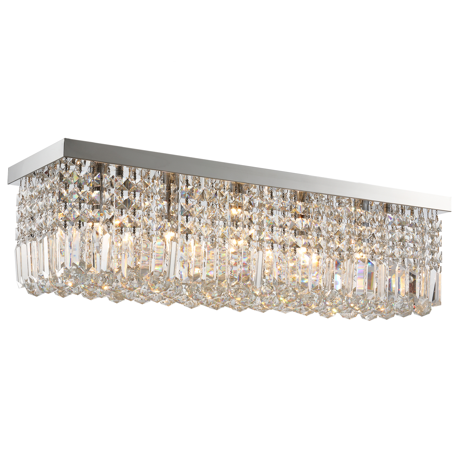 Modern square silver finish crystal ceiling light with K9 glass strings
