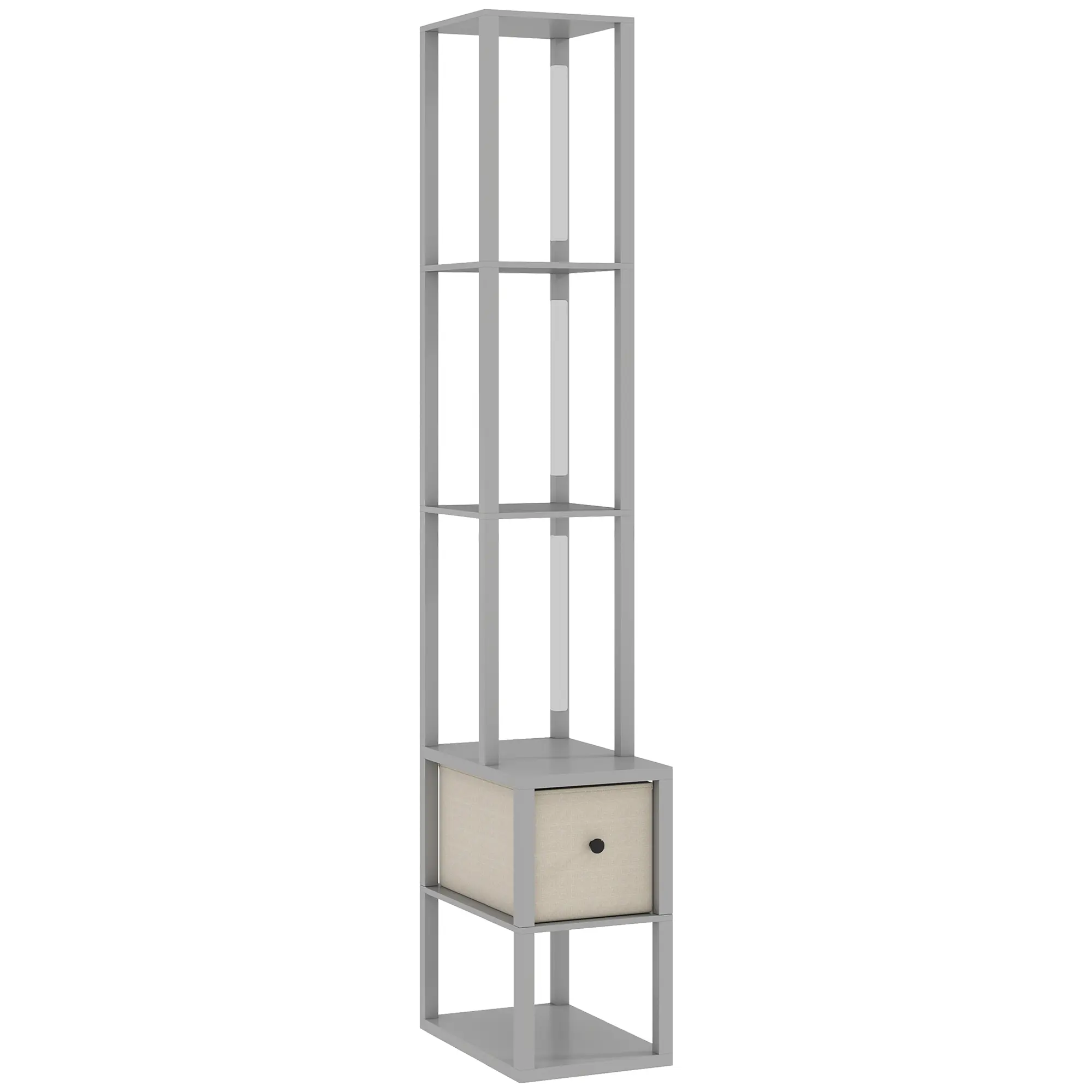 Floor Lamp With Shelves, LED Column Modern Standing Lamp With Fabric Drawer, Adjustable Brightness, Foot SwitchFor Living Room, Bedroom, Office, Grey