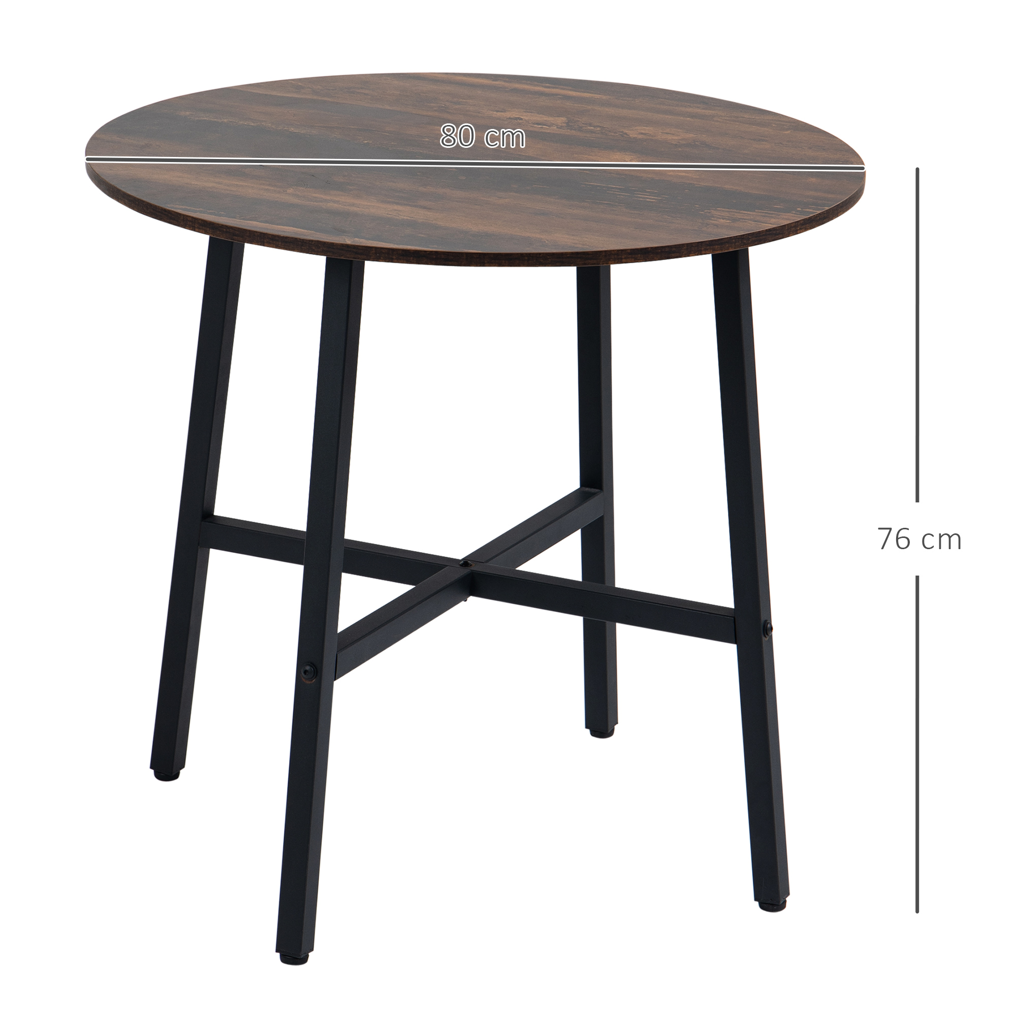 85cm Dining Room Table, Industrial Style Kitchen Round With Steel Legs, Rustic