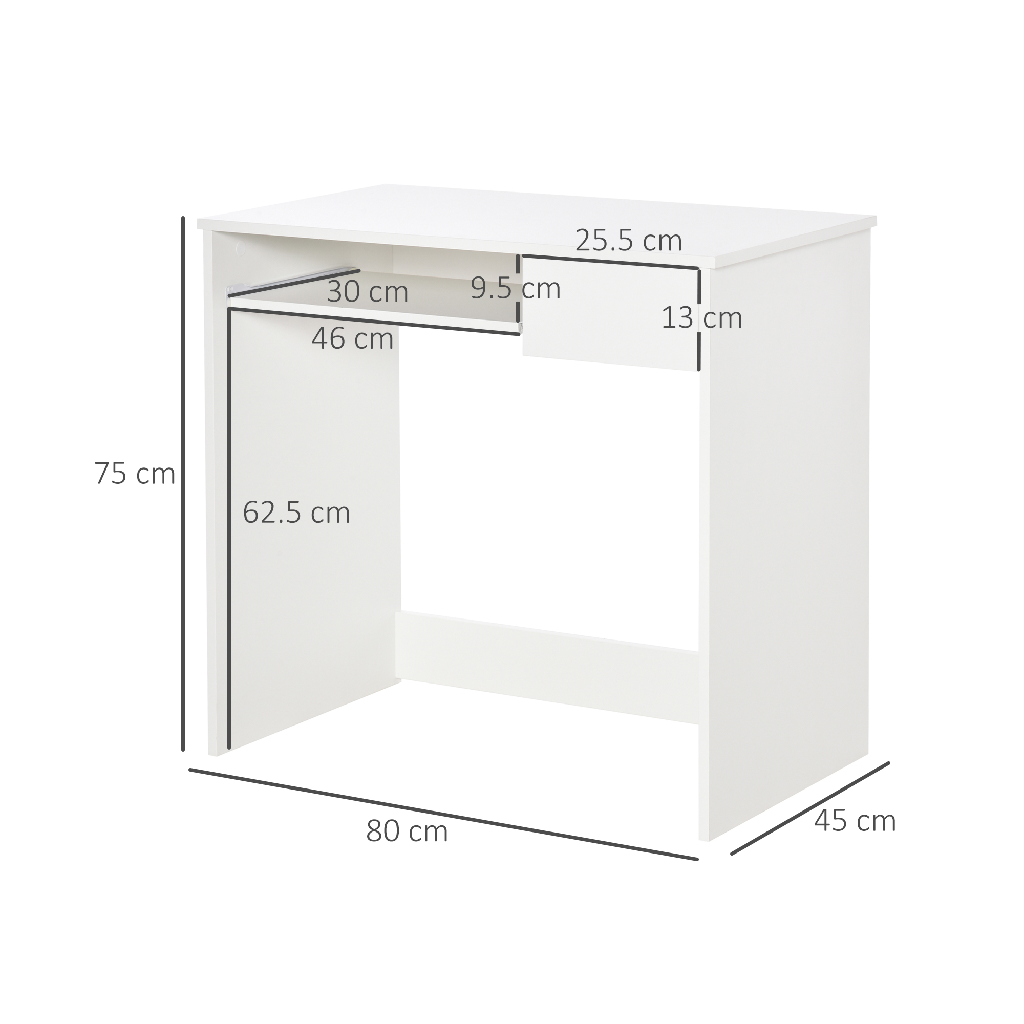80cm Compact Computer Desk With Keyboard Tray, Home Office