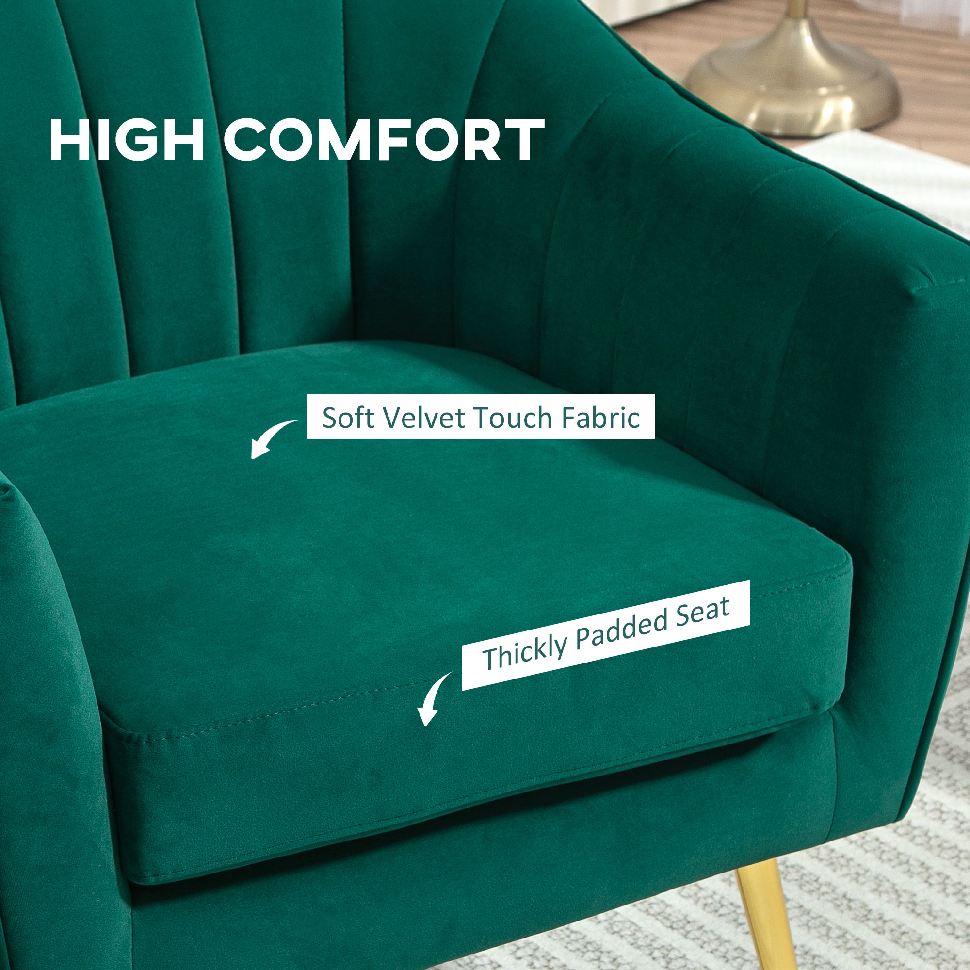Velvet-feel shell back accent chair - green