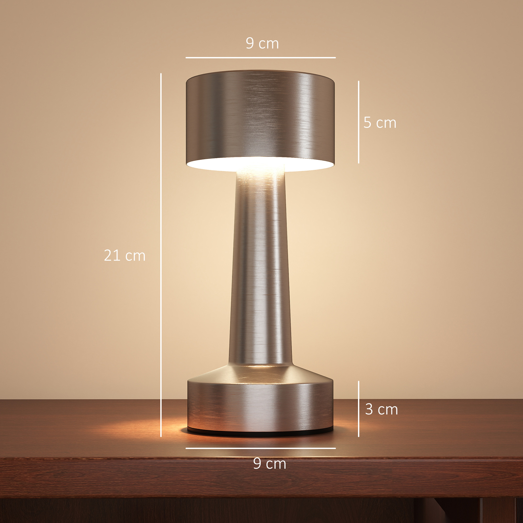 Cordless Table Lamp, Touch LED Desk Lamp With Rechargeable Battery, 3 Colour, For Bedroom Living Room, Silver — foto 3