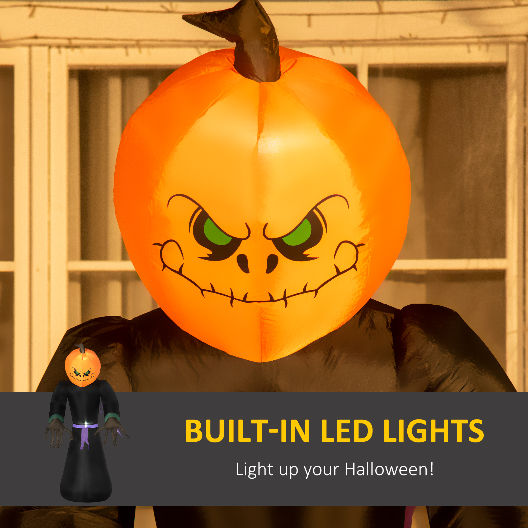 2.1m Inflatable Pumpkin Ghost Head Monster Vampire 6 LED