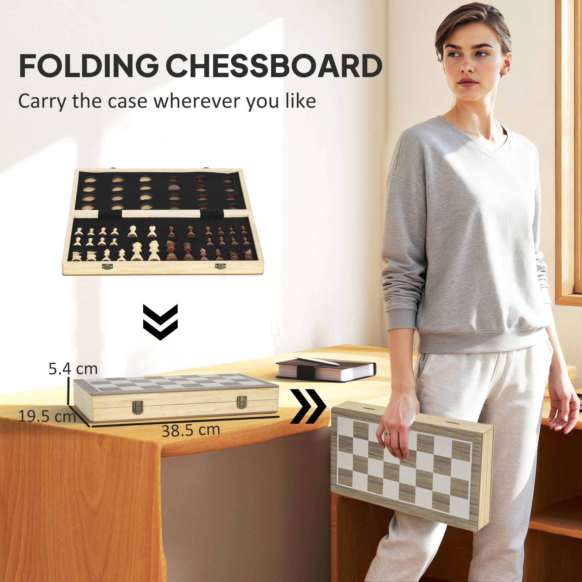 SPORTNOW 15 Inch Chess Set, Foldable Chess And Draughts