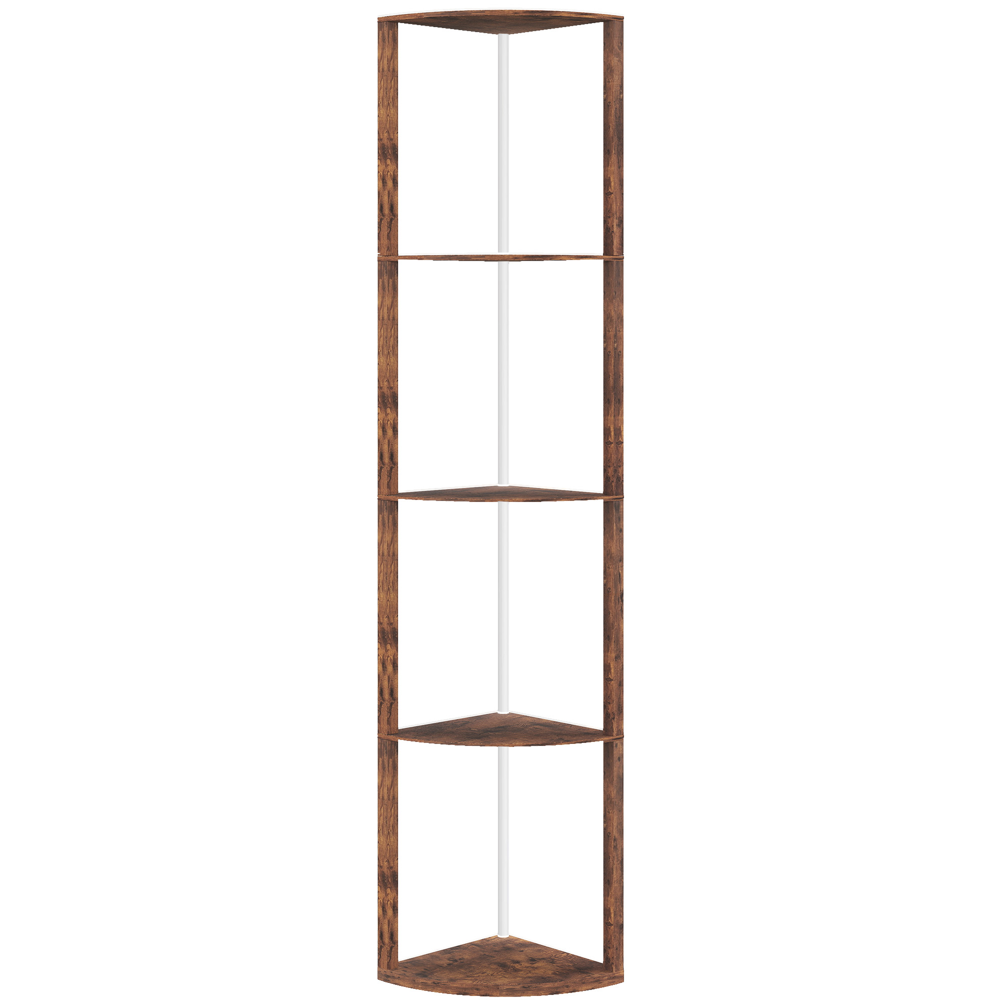 Rustic brown floor lamp with four storage shelves and RGB LED colour-changing lighting