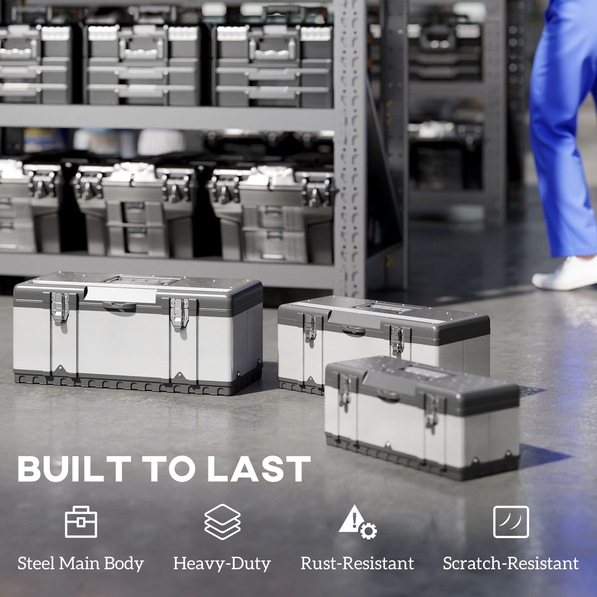 3 Pieces Stainless Steel Toolbox Set, 23"/ 19"/ 16"