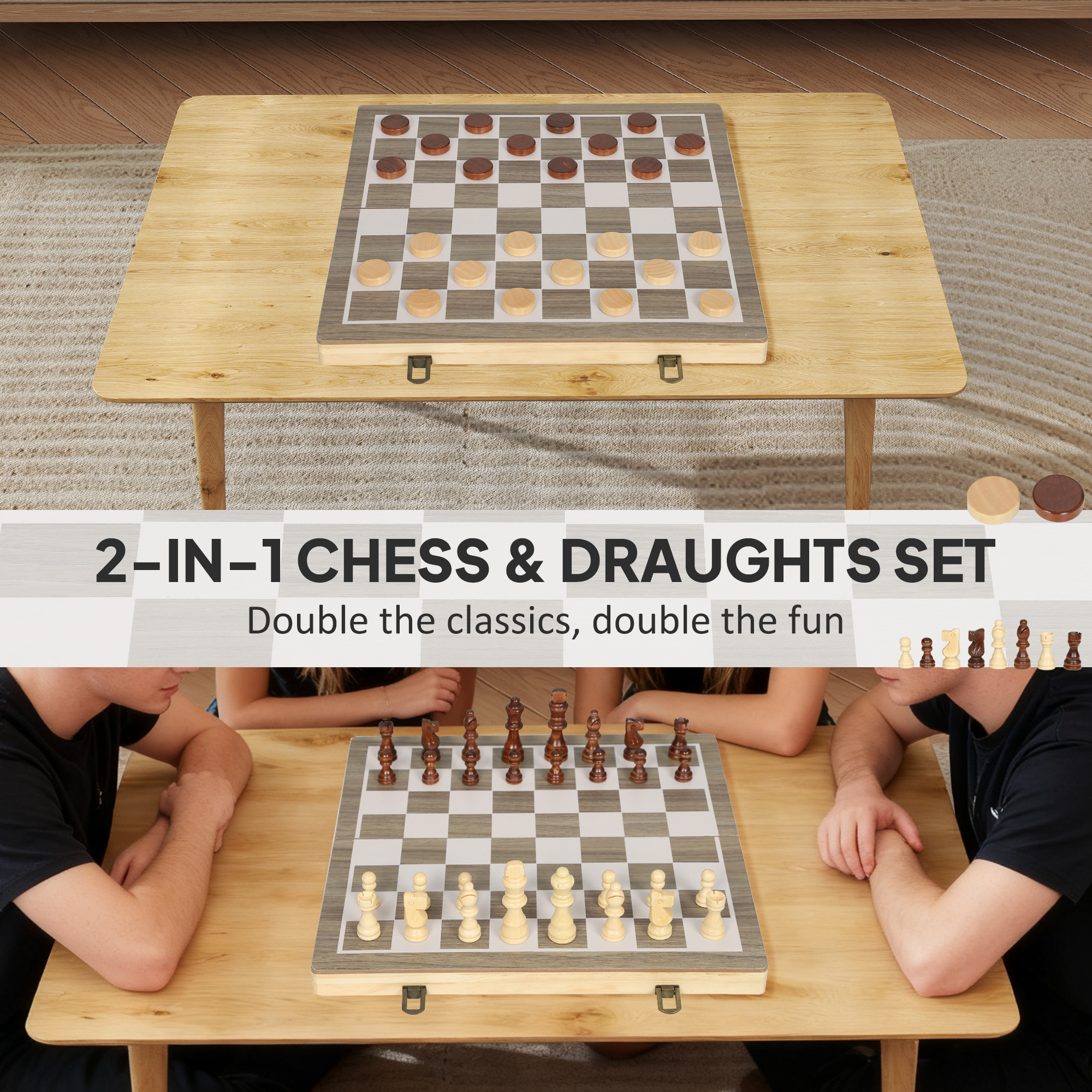 SPORTNOW 15 Inch Chess Set, Foldable Chess And Draughts