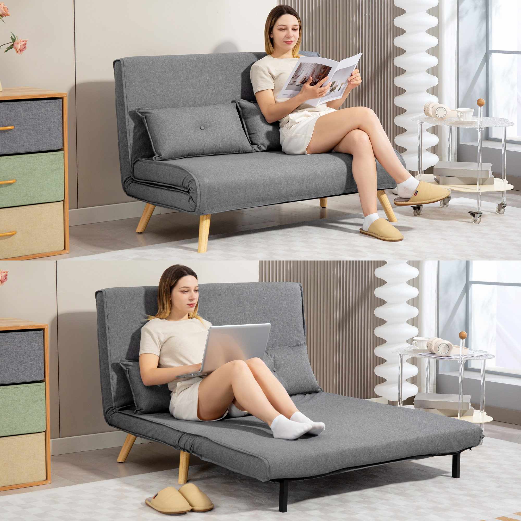 Two-Seater Linen-Look Sofa Bed - Grey 9d61b07f Df06 4202 904d 6ce9b320c023