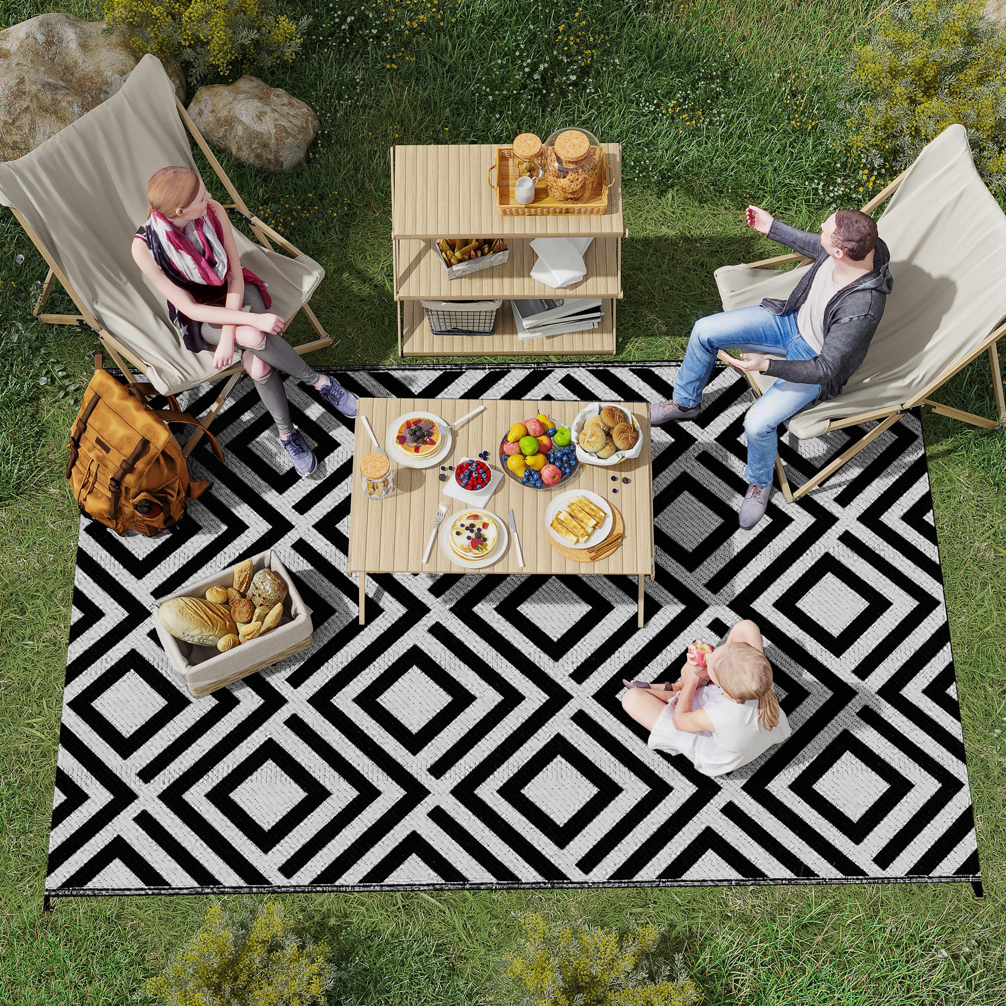 Reversible Outdoor Rug, Plastic Straw Mat W/ Carry Bag
