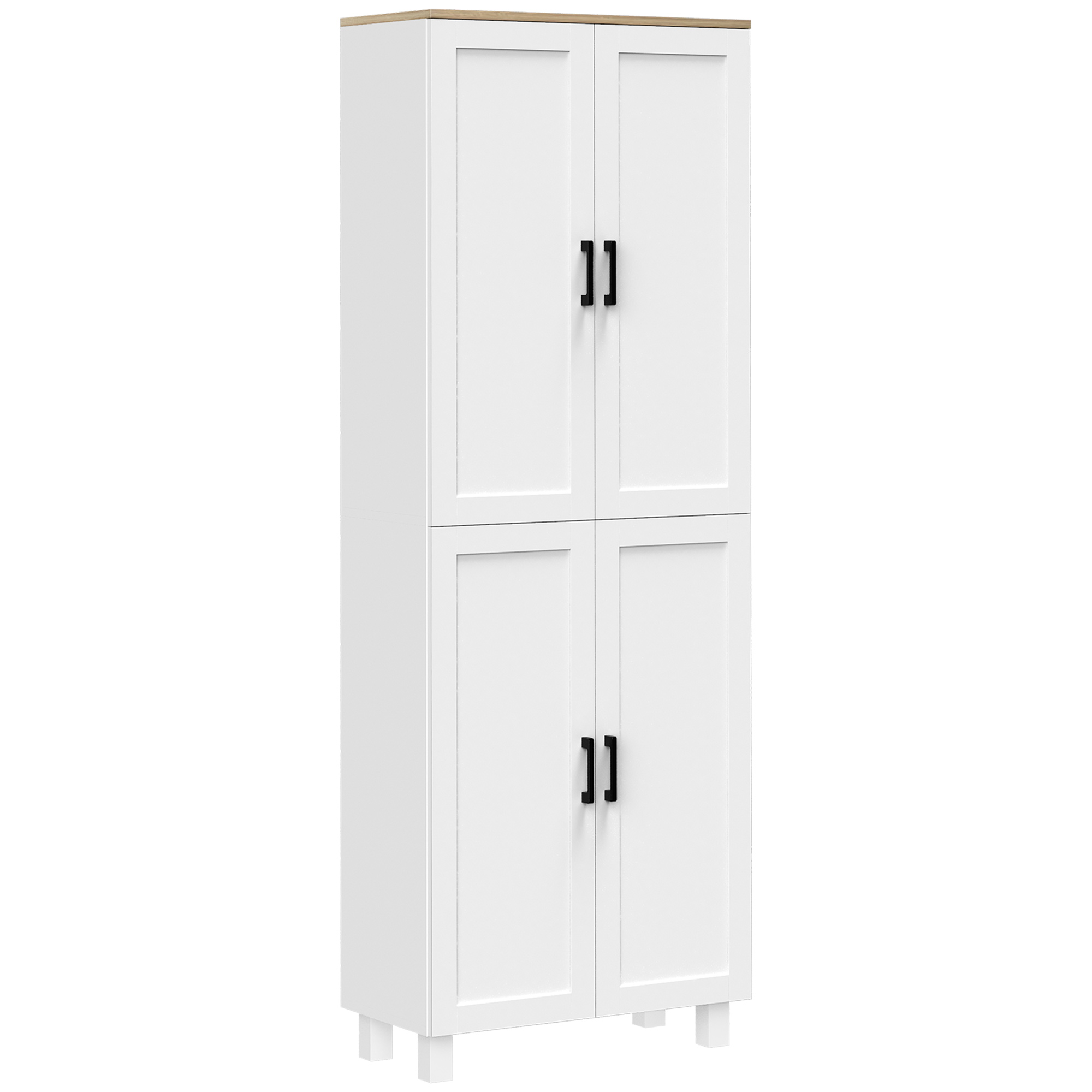 Freestanding Kitchen Cupboard, 4-Door Storage Cabinet Organizer With Adjustable Shelves White