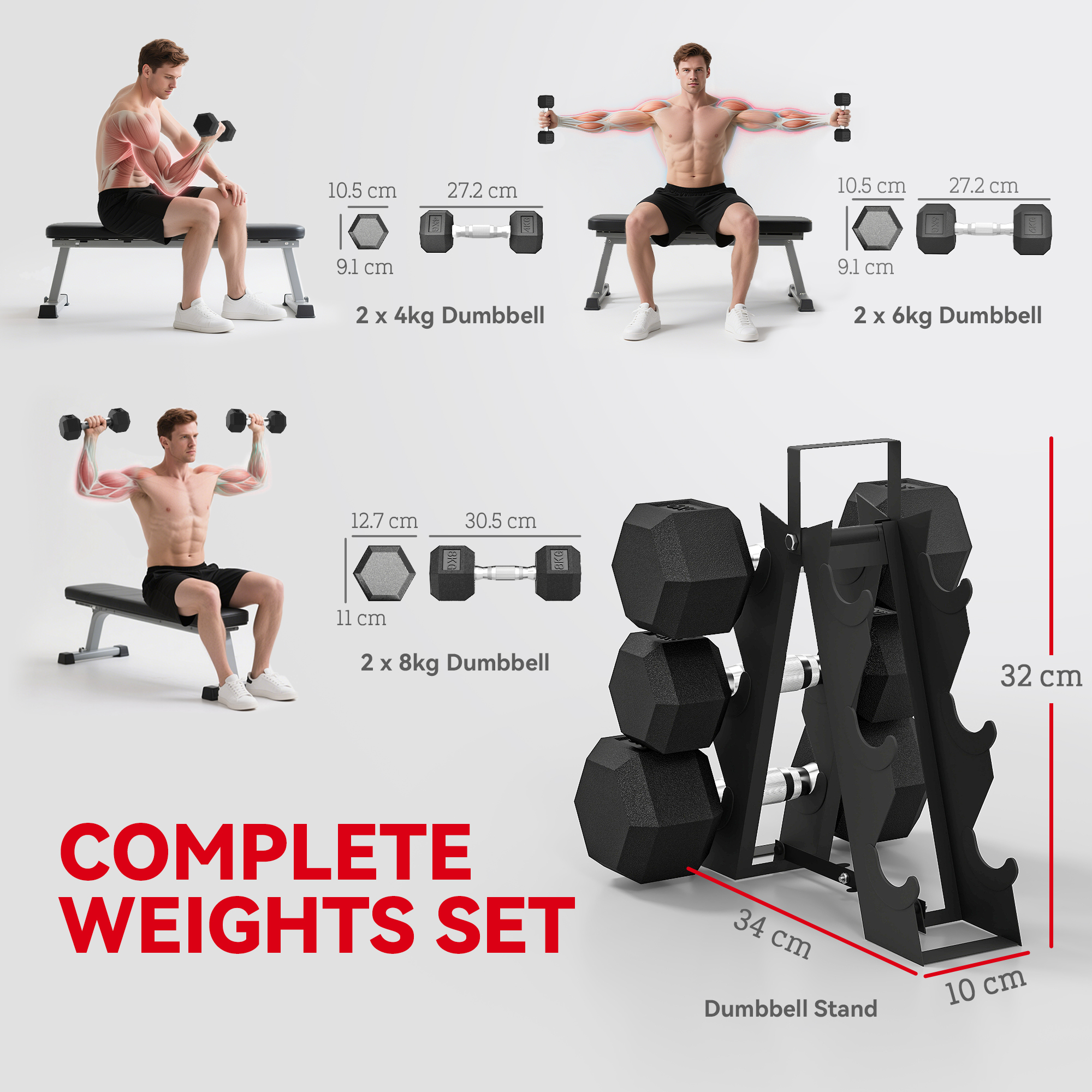SPORTNOW ensemble d'haltères hexagonaux avec support de rangement de poids – Image 5