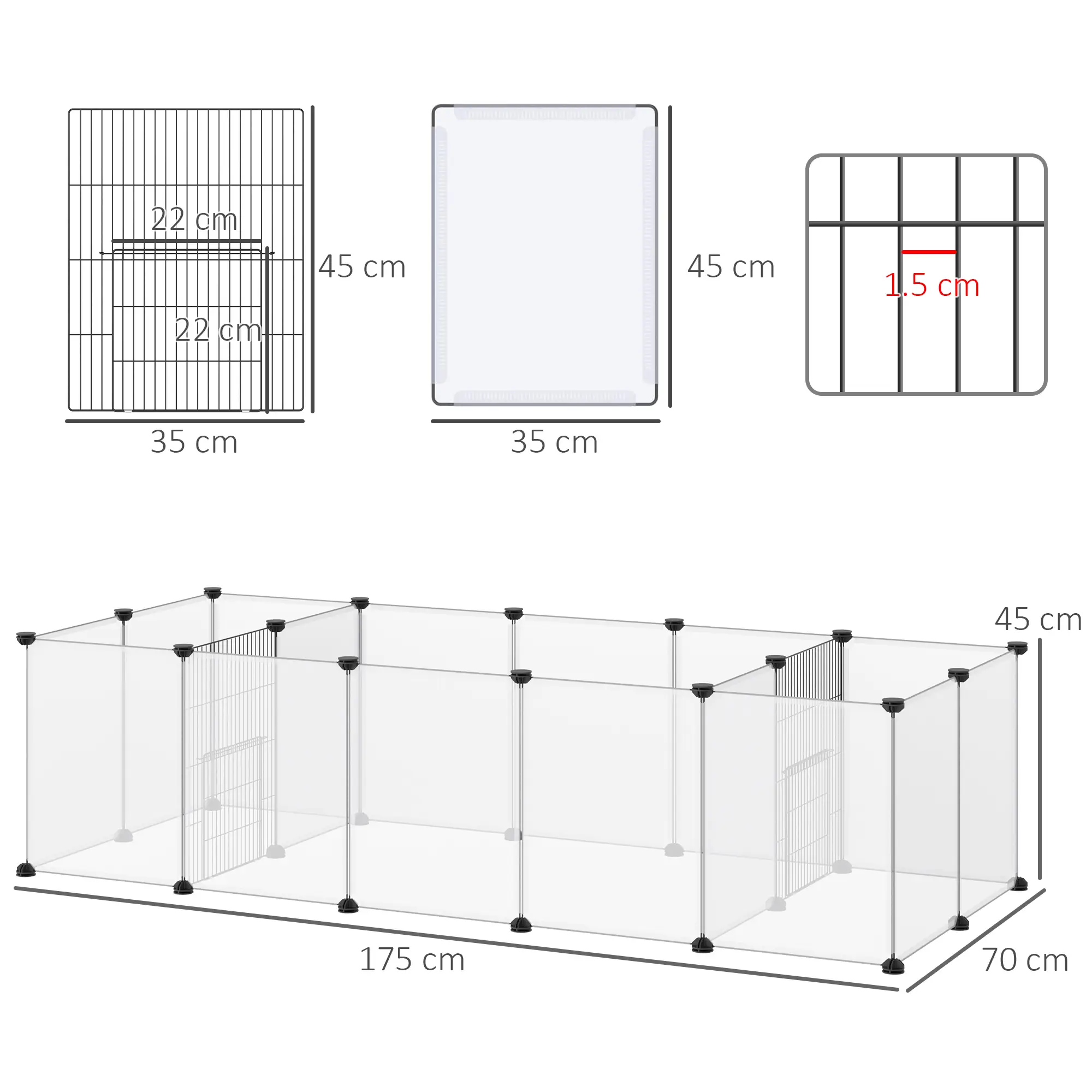 PawHut 18-Panel Small Animal Cage, Pet Playpen, For Guinea Pigs, Hedgehogs - White