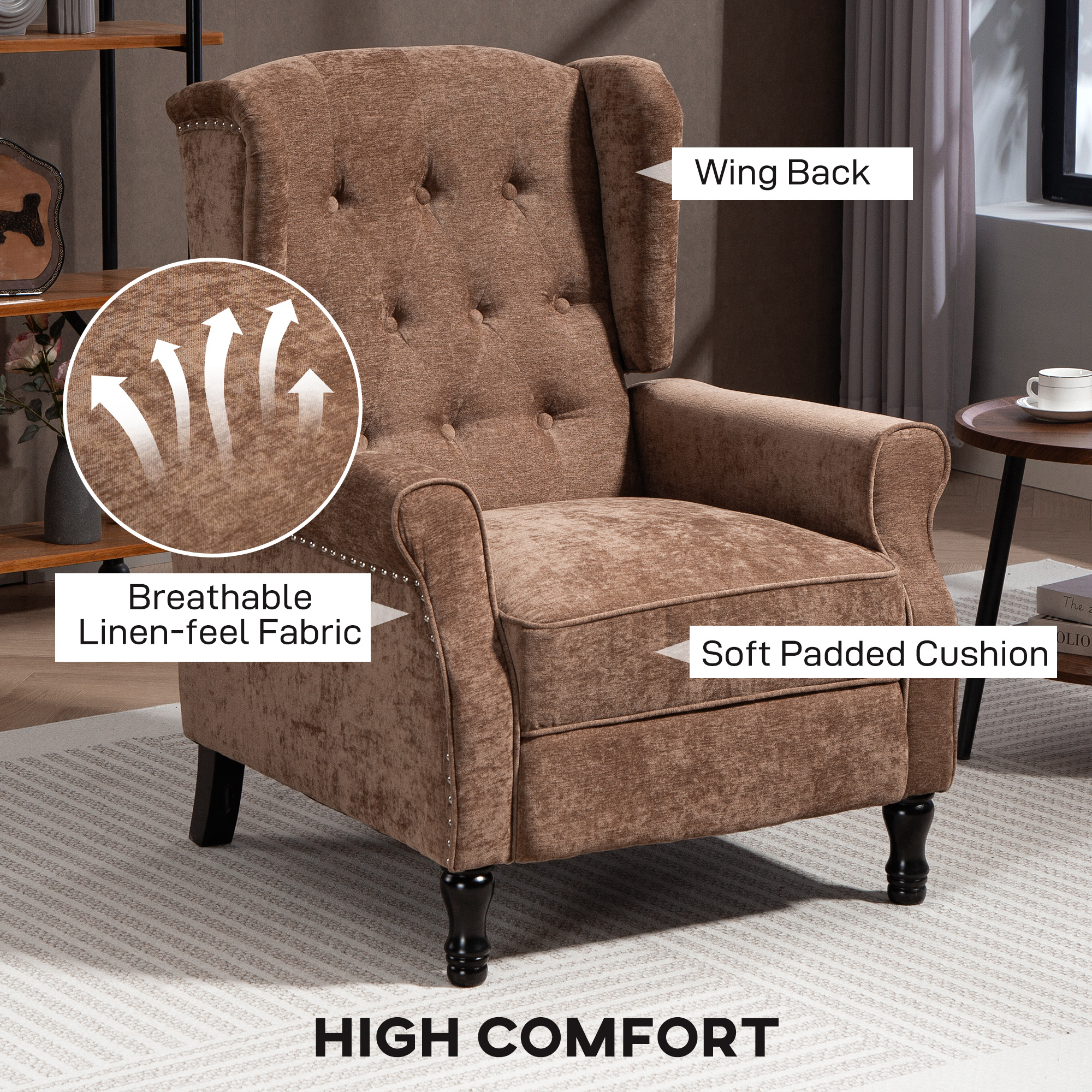 150° reclining vintage armchair, with footrest - brown