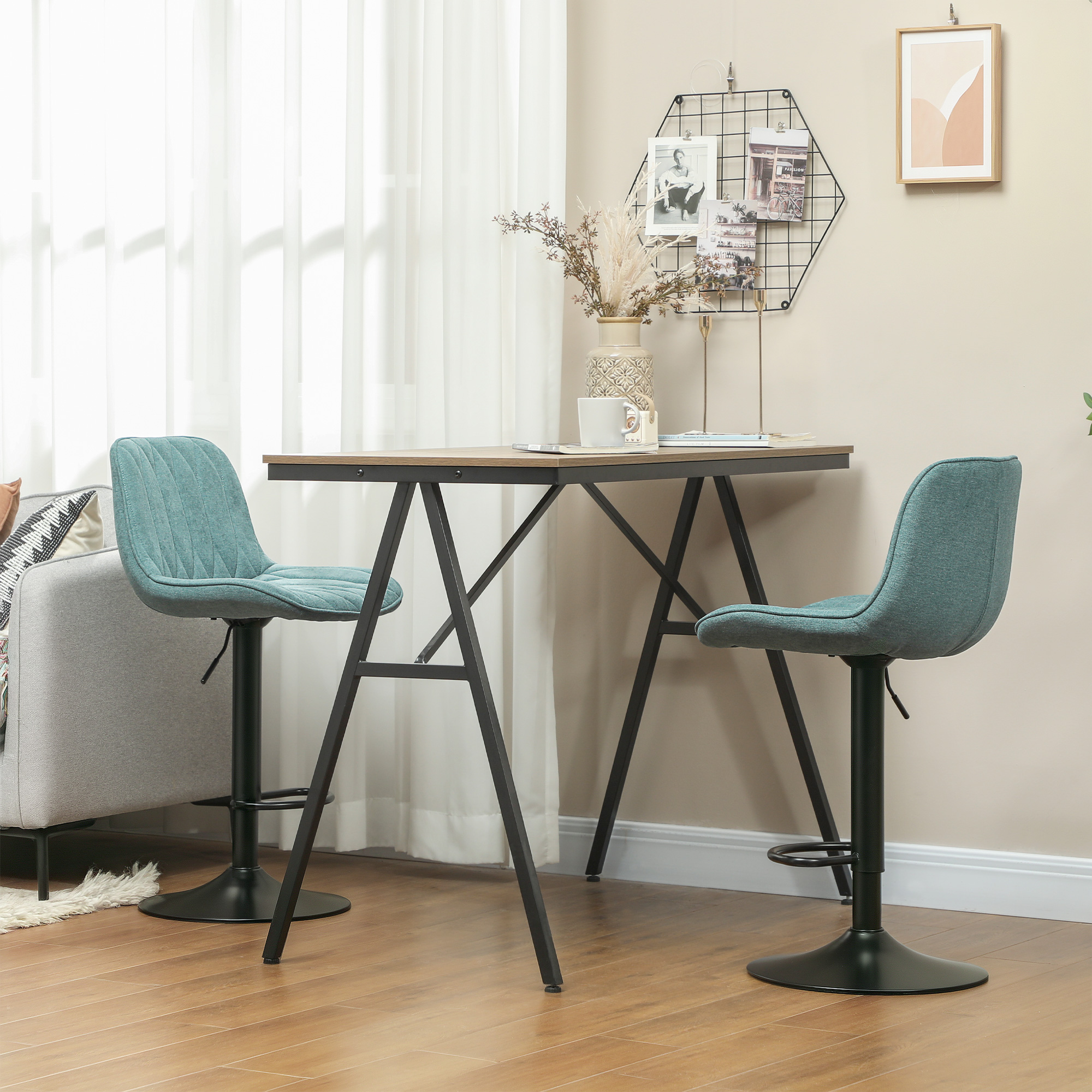 Set of two linen-look bar stools - blue