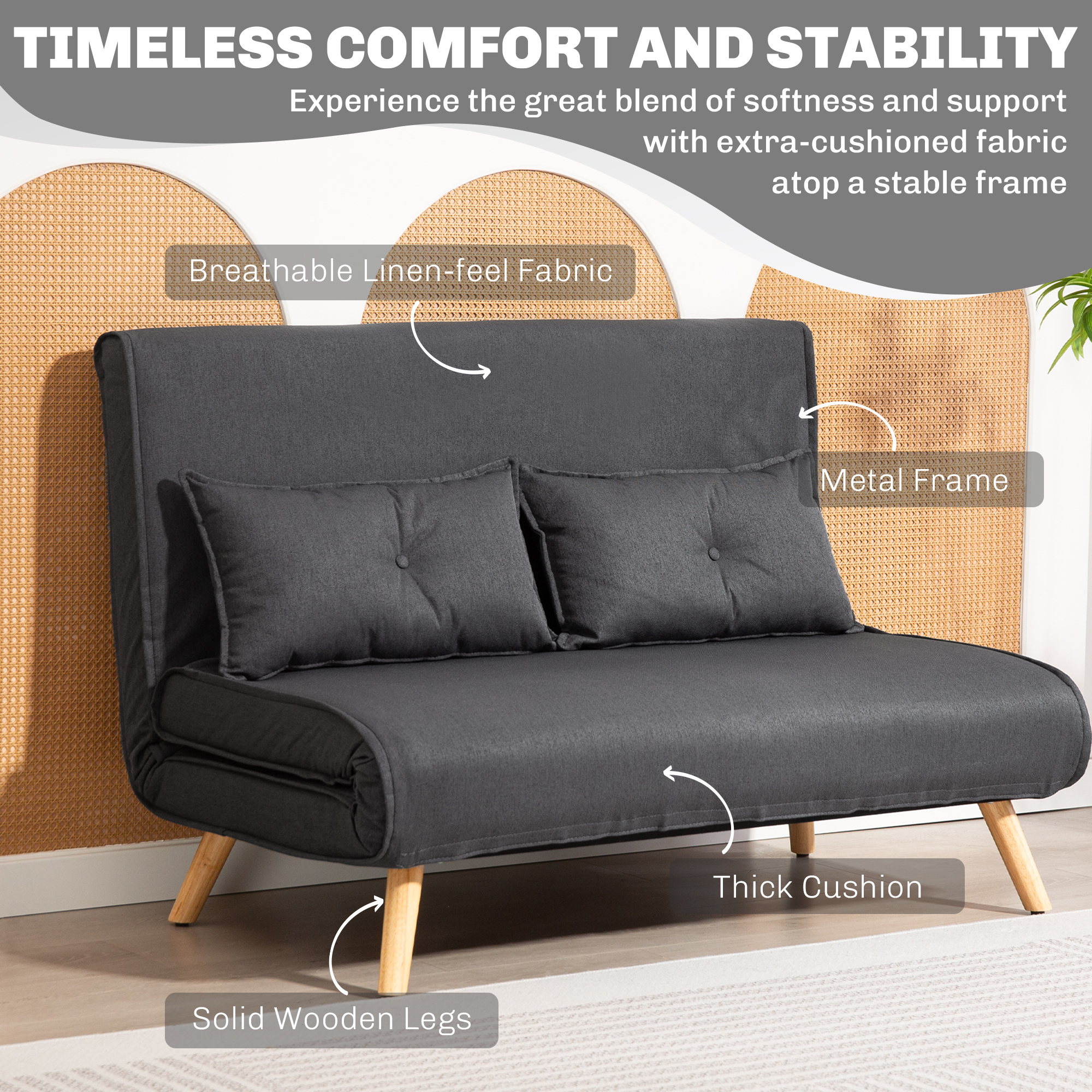 Two-Seater Linen-Look Sofa Bed - Charcoal Grey A4f69c9b 7249 4294 9c16 2b35bdce0ad9