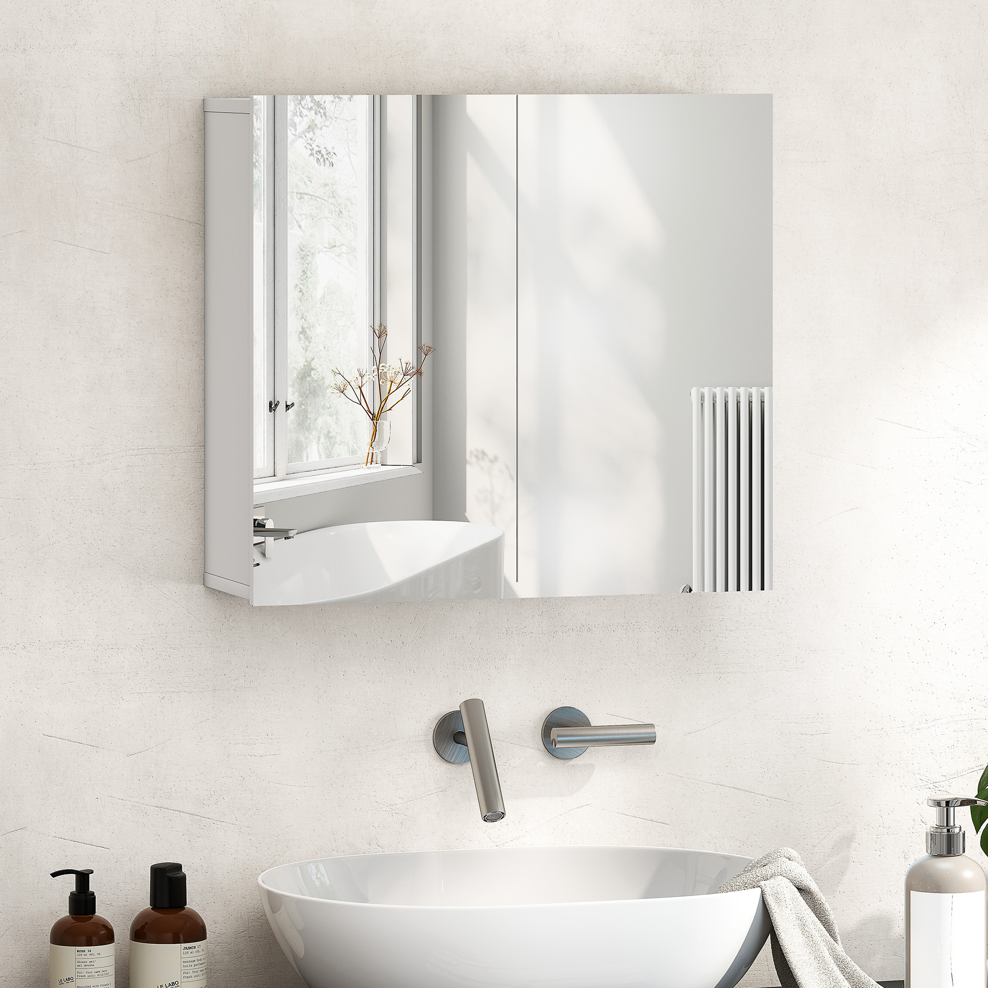 Double-door bathroom mirror cabinet - white
