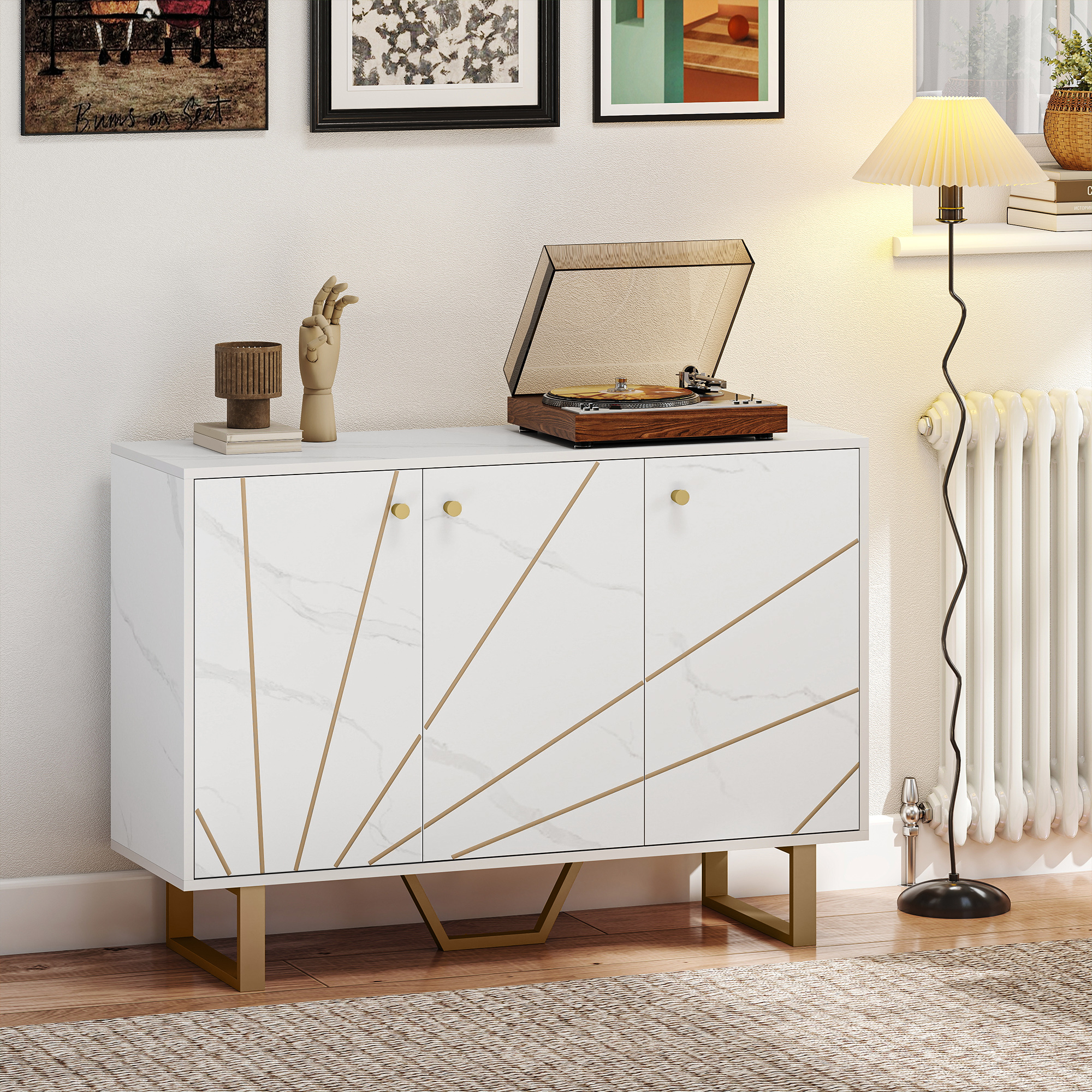 Sideboard Storage Cabinet, Modern Cupboard With Adjustable Shelves And Metal
